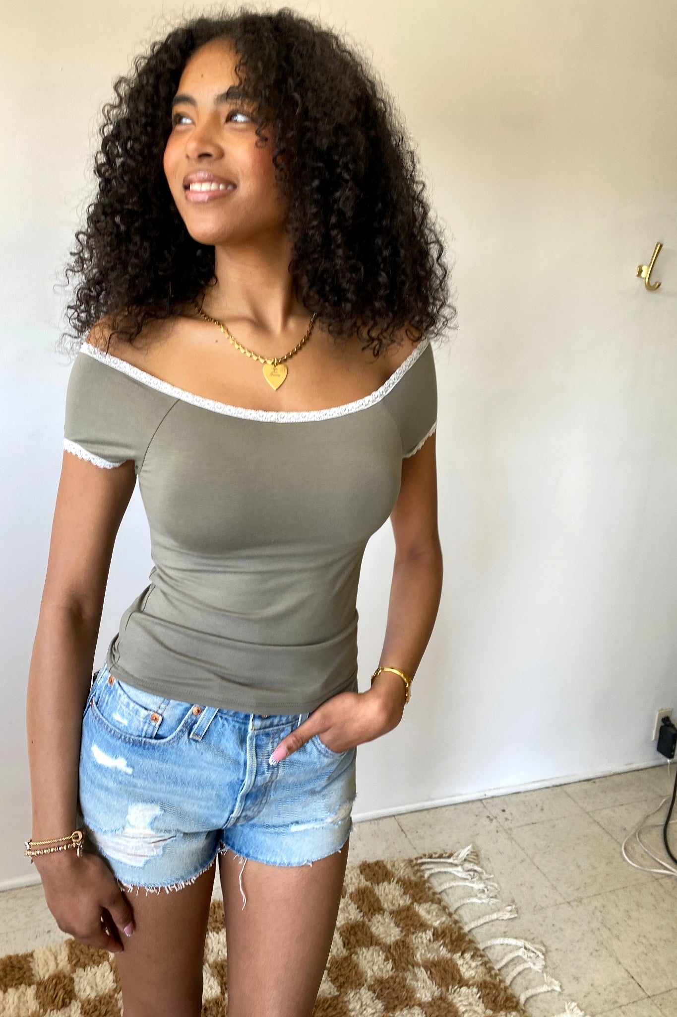Lace Trim Off Shoulder Top