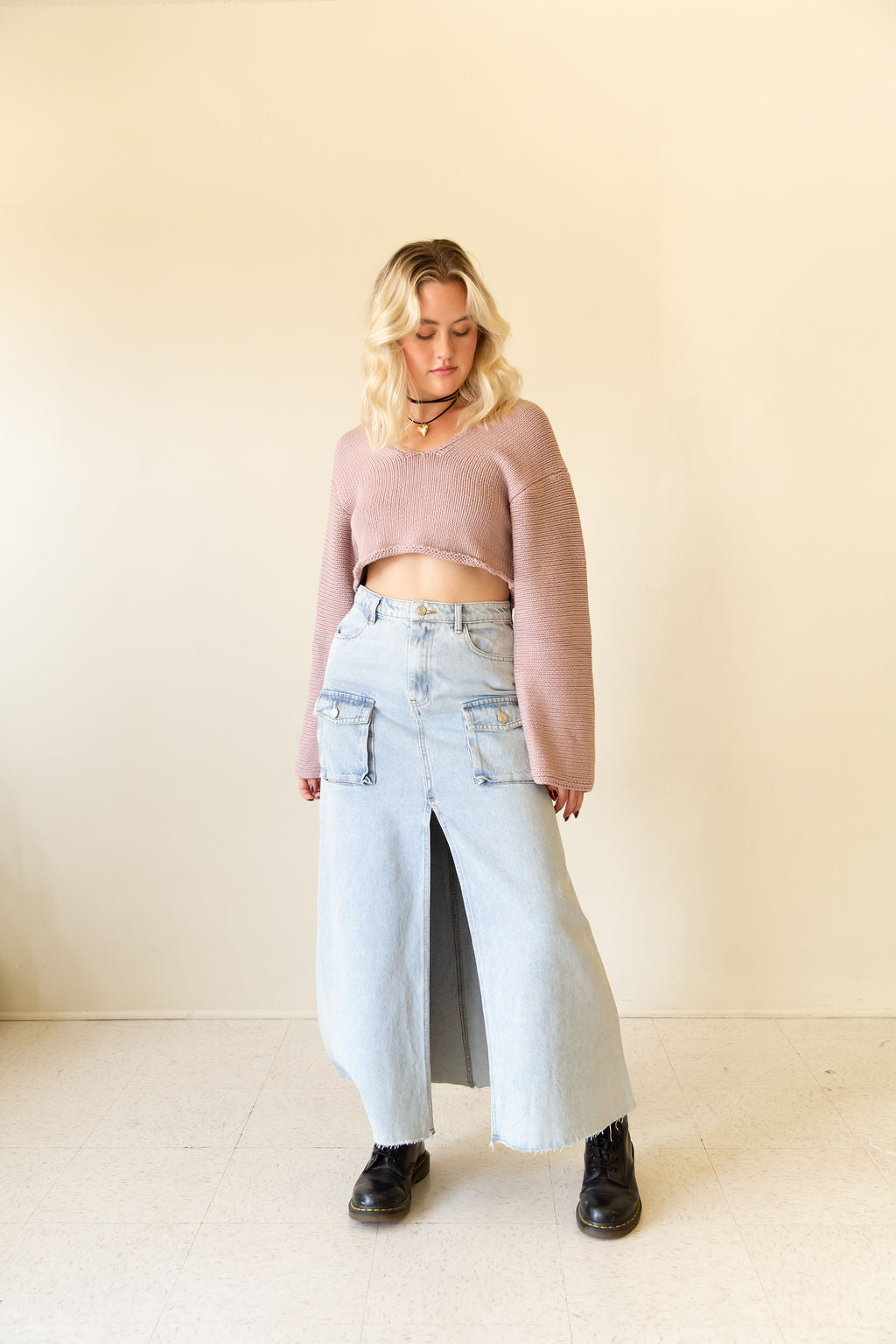 Show Off Denim Maxi Skirt by For Good