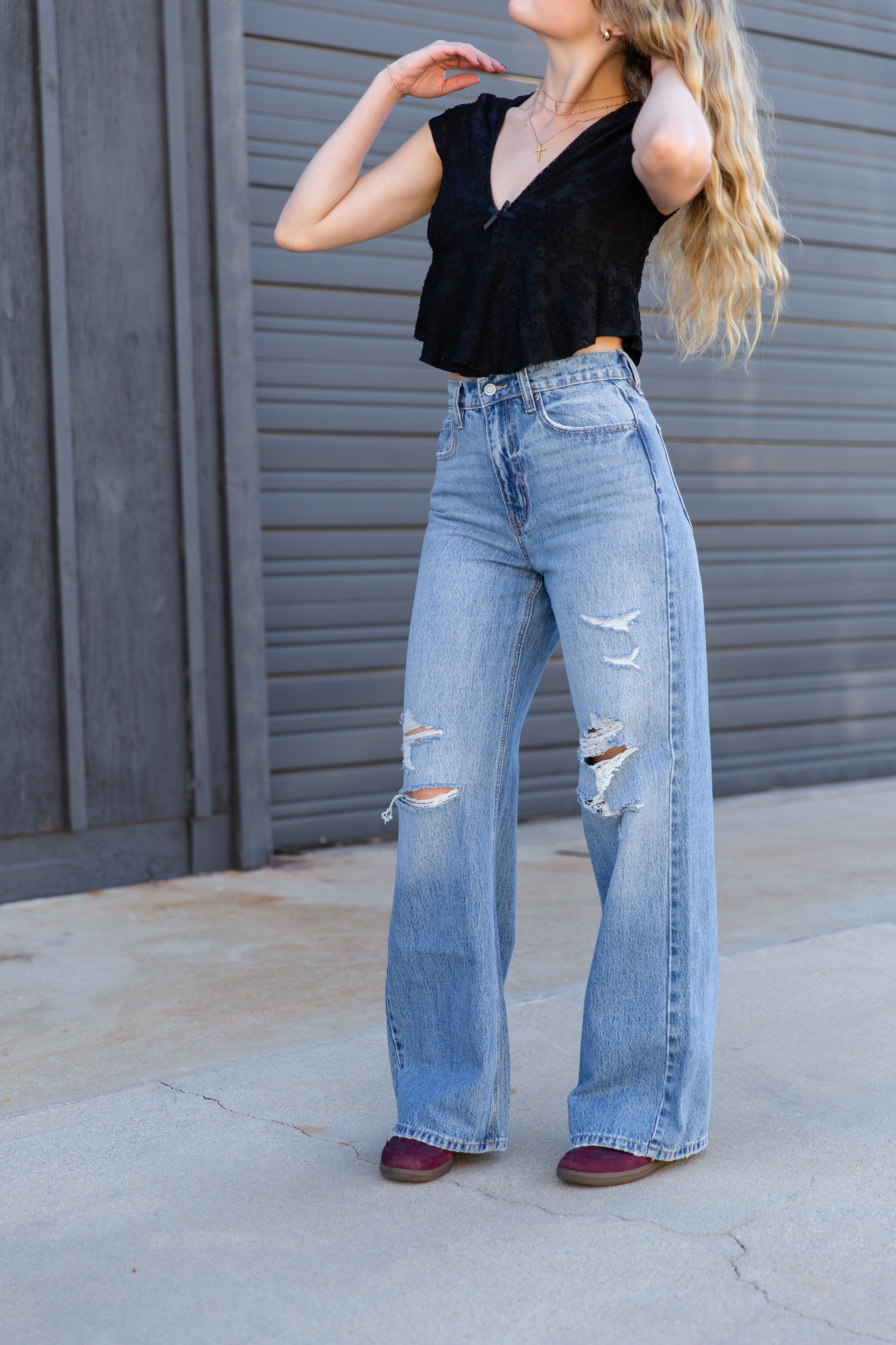 Nectar Premium Denim: The Olivine Wide Leg Distress Jeans