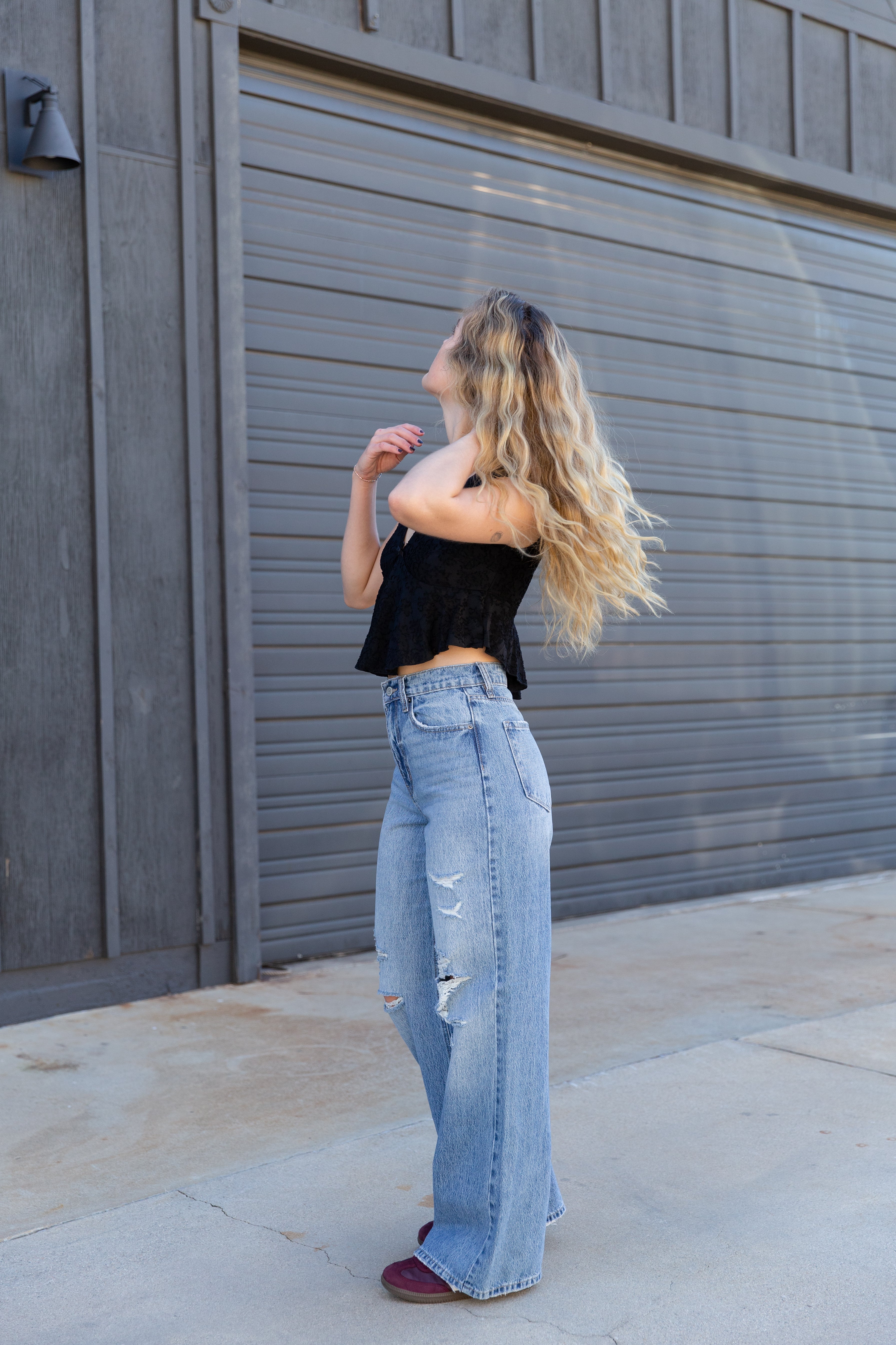 Nectar Premium Denim: The Olivine Wide Leg Distress Jeans