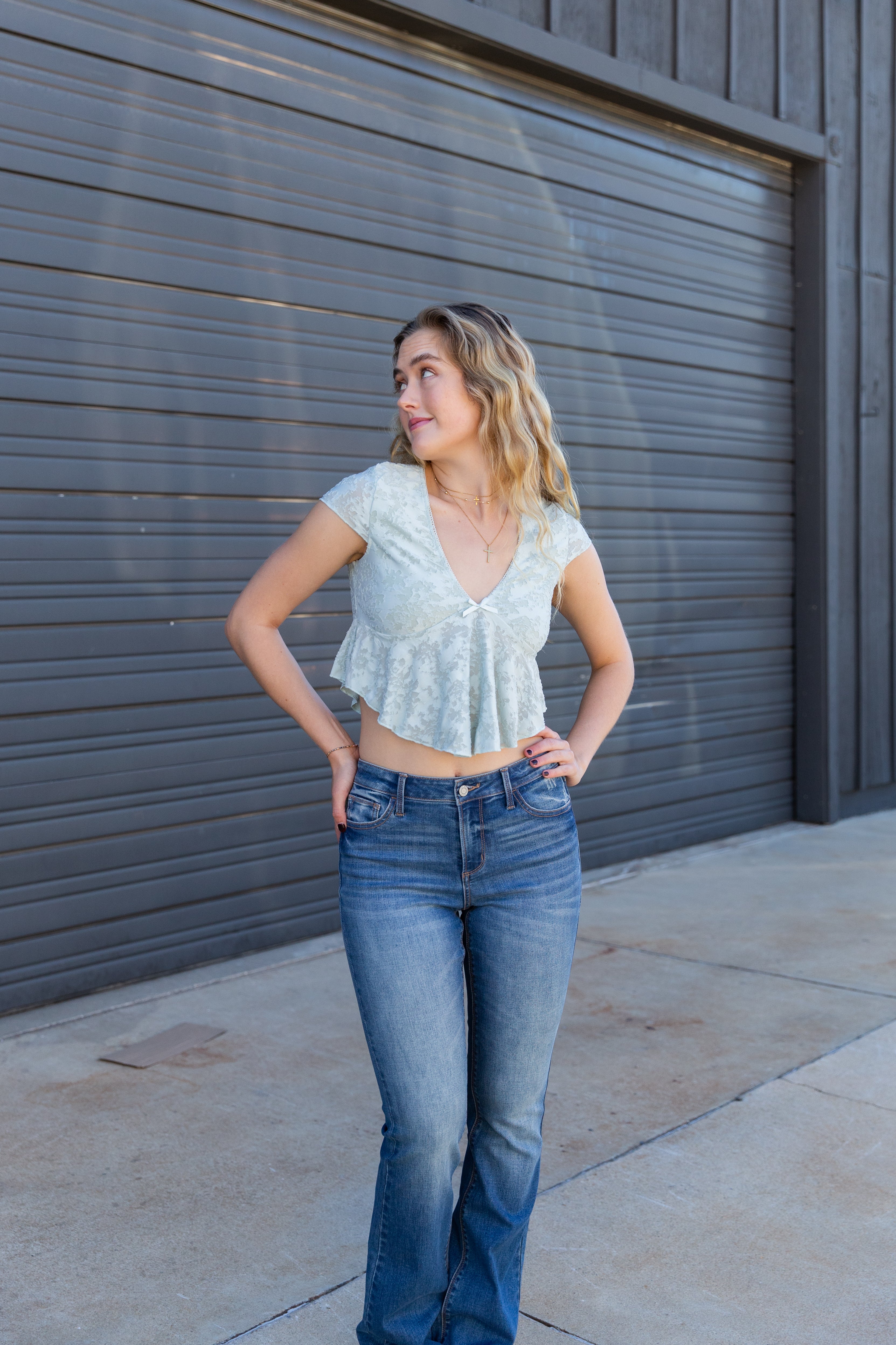 Textured Floral Cap Sleeve Top