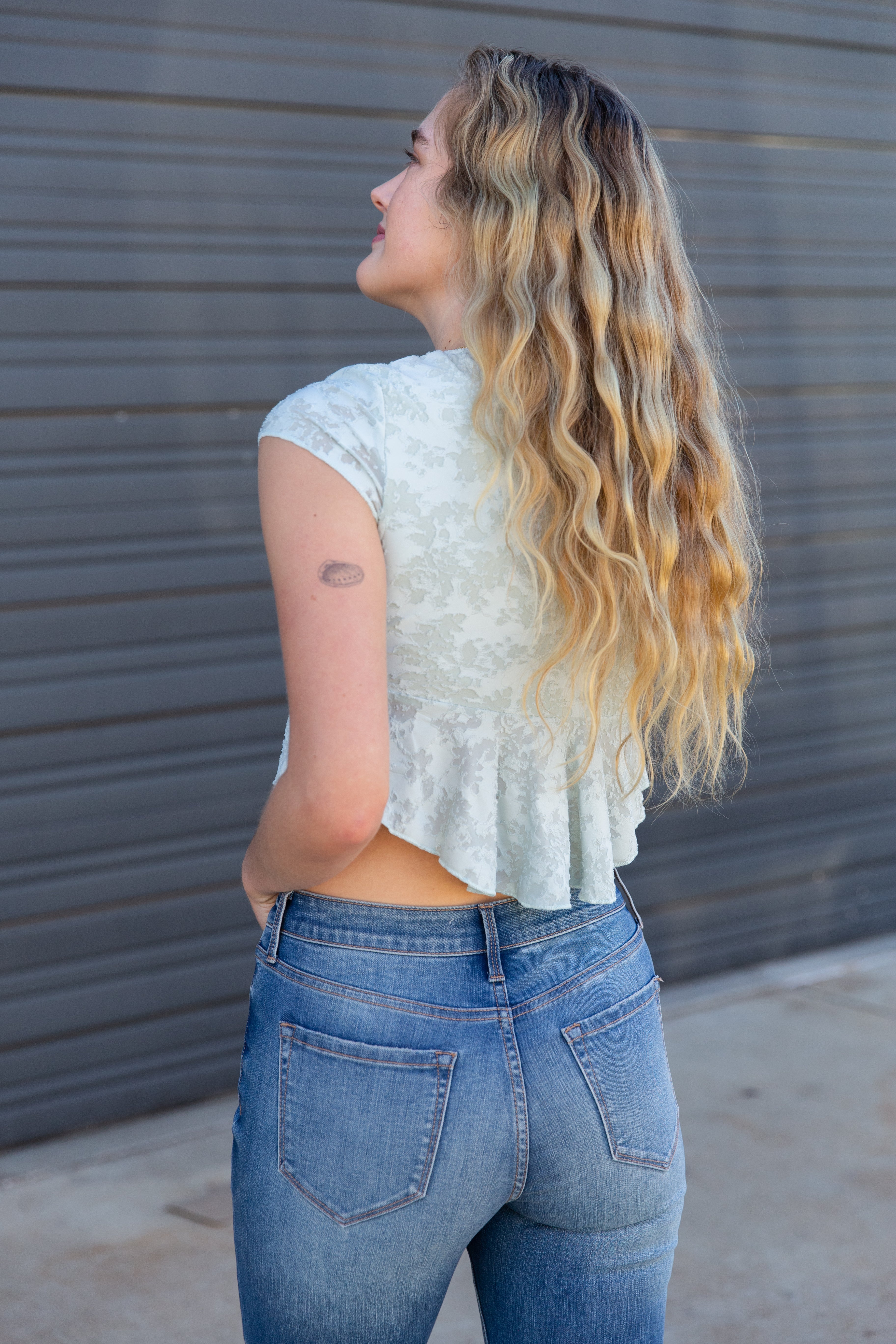 Textured Floral Cap Sleeve Top