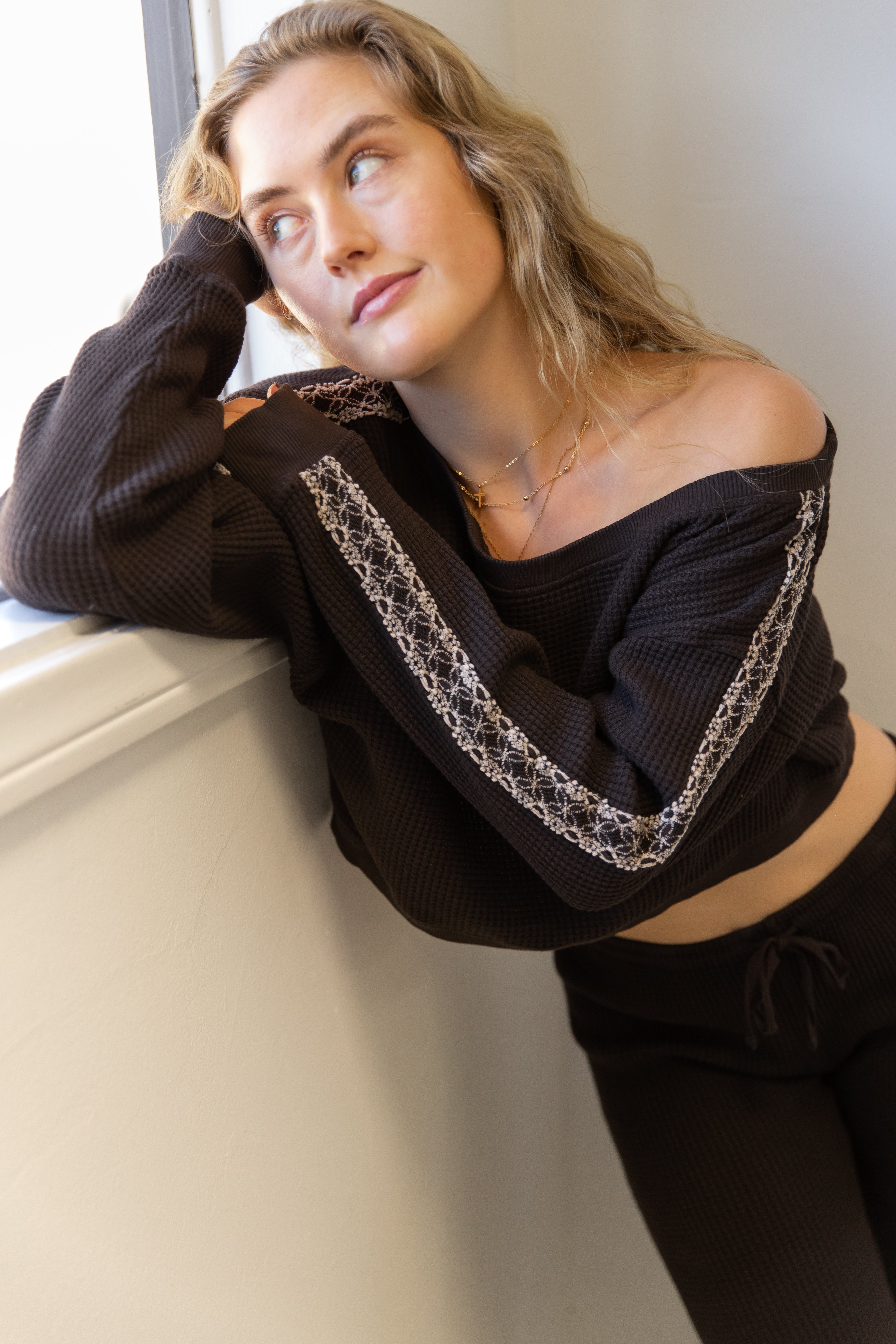 Waffle Knit Crew Top