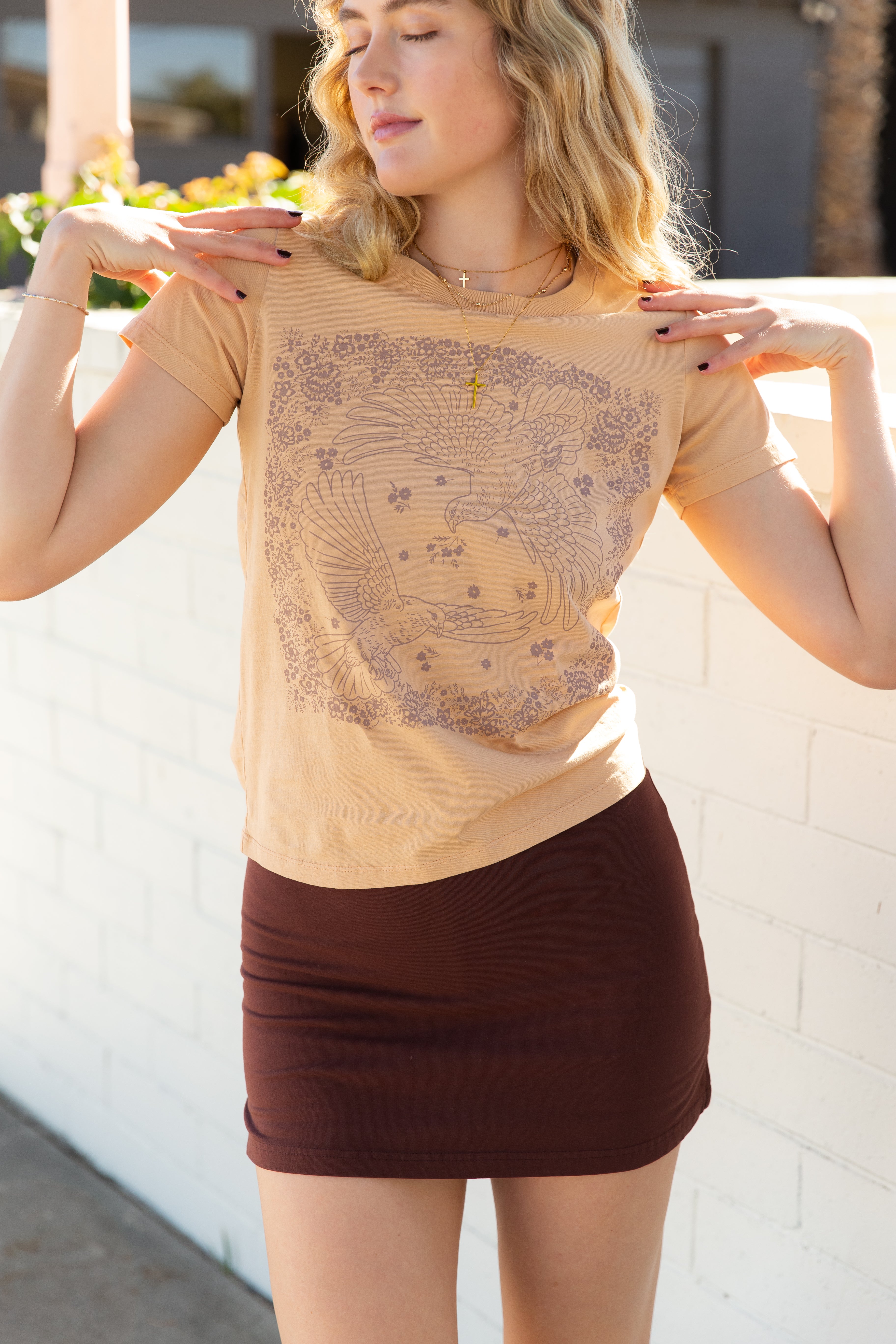 Doves Bandana Long Loose Graphic Baby Tee