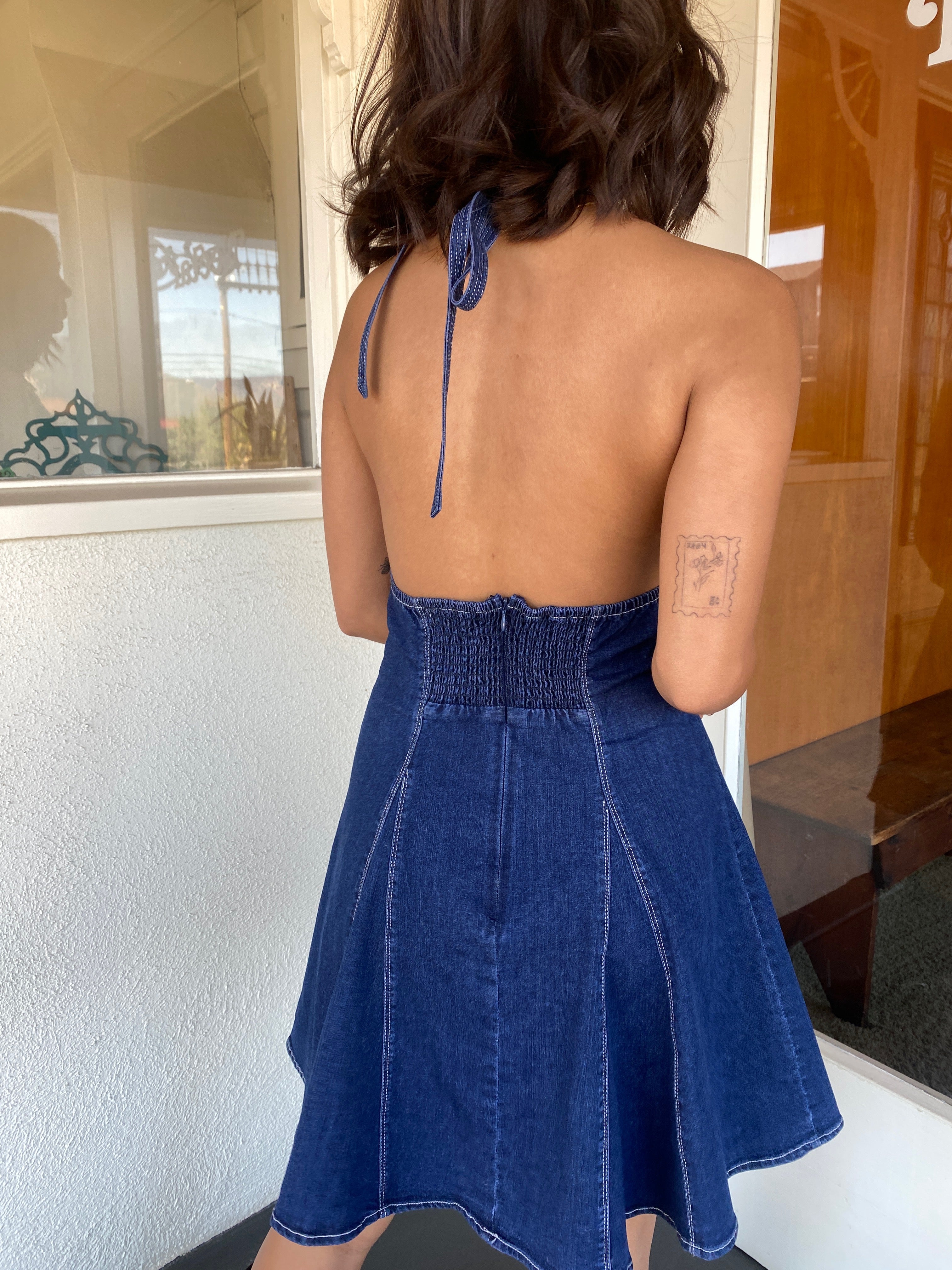 Denim Halter Mini Dress by For Good