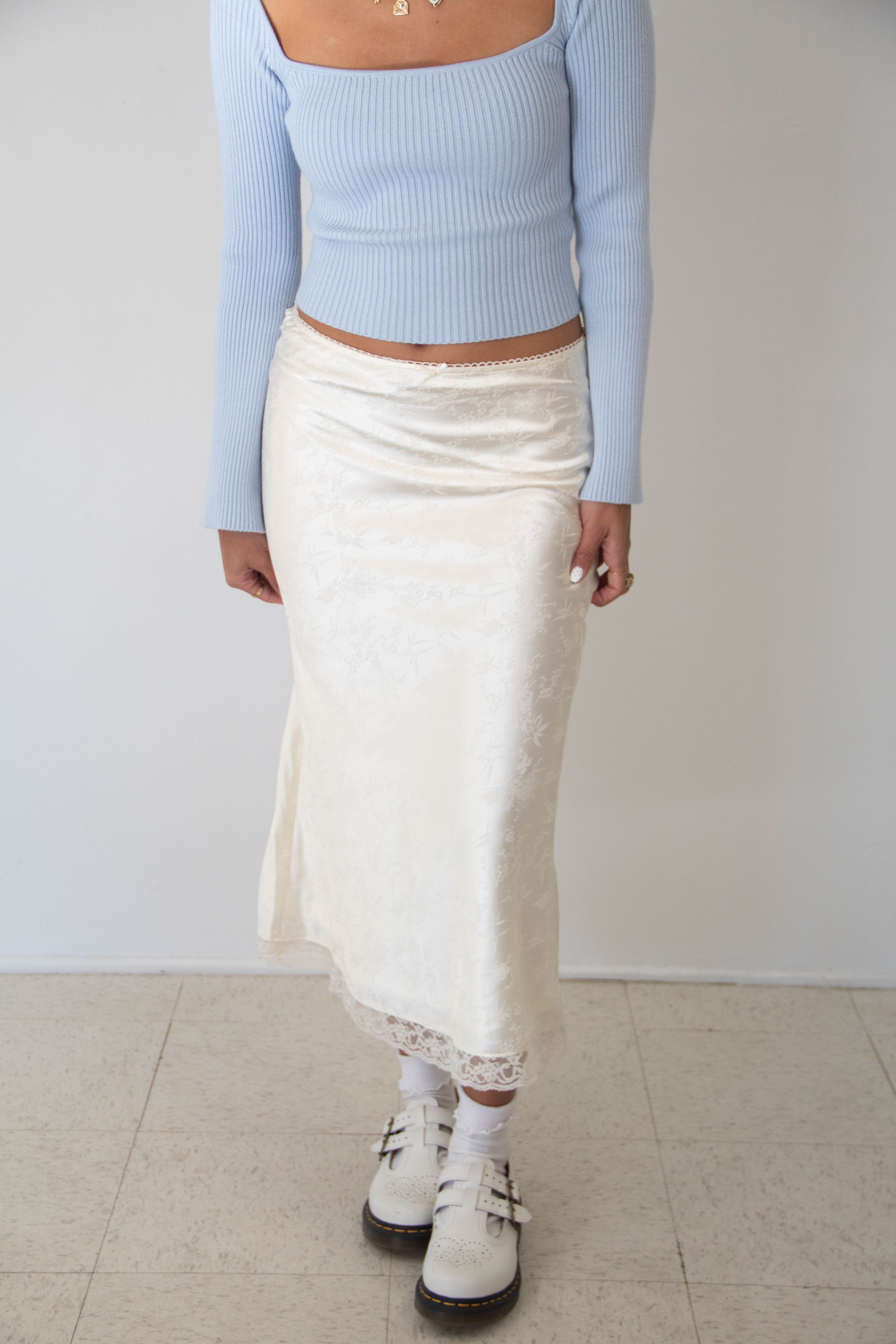 Floral Satin Midi Skirt