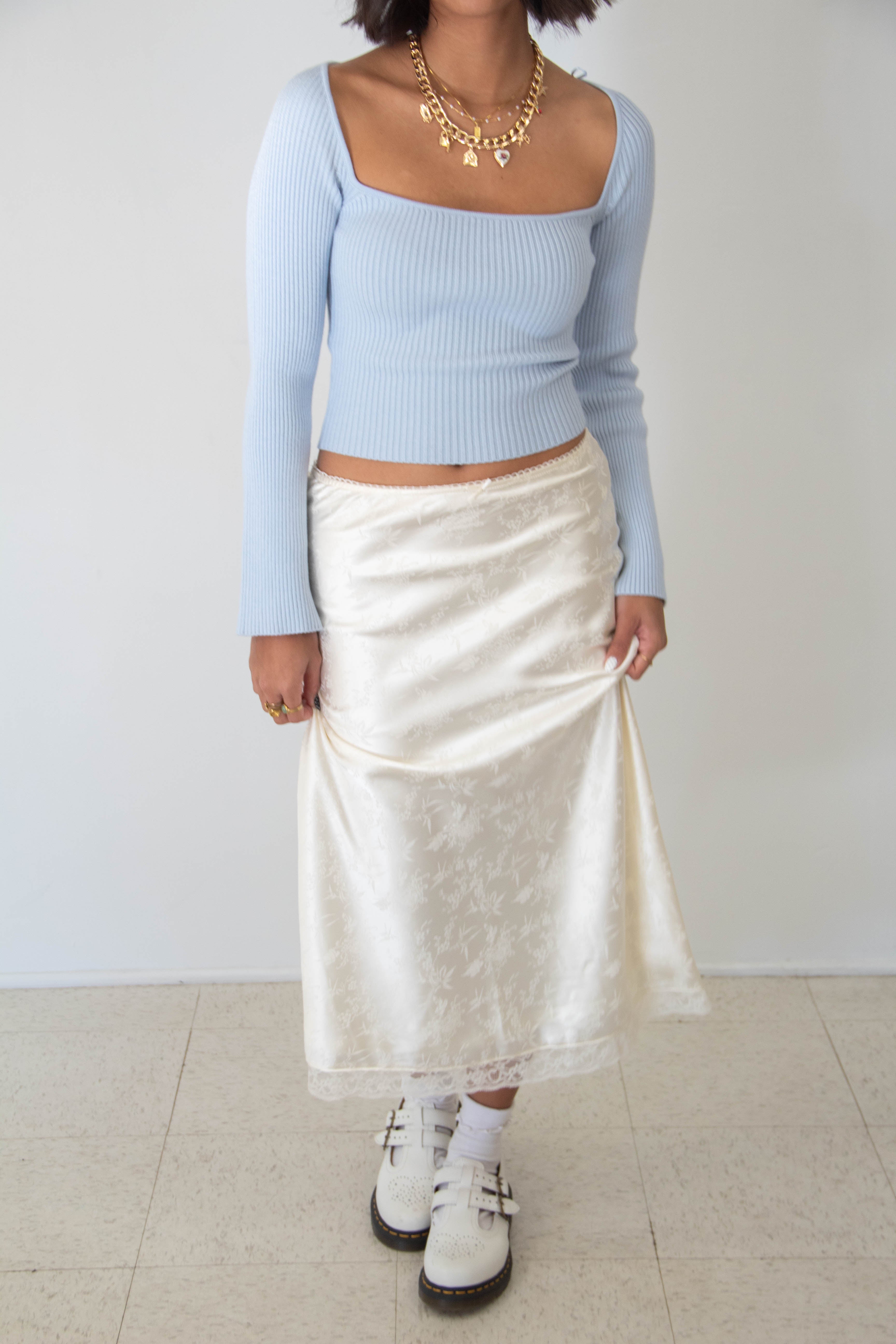 Floral Satin Midi Skirt