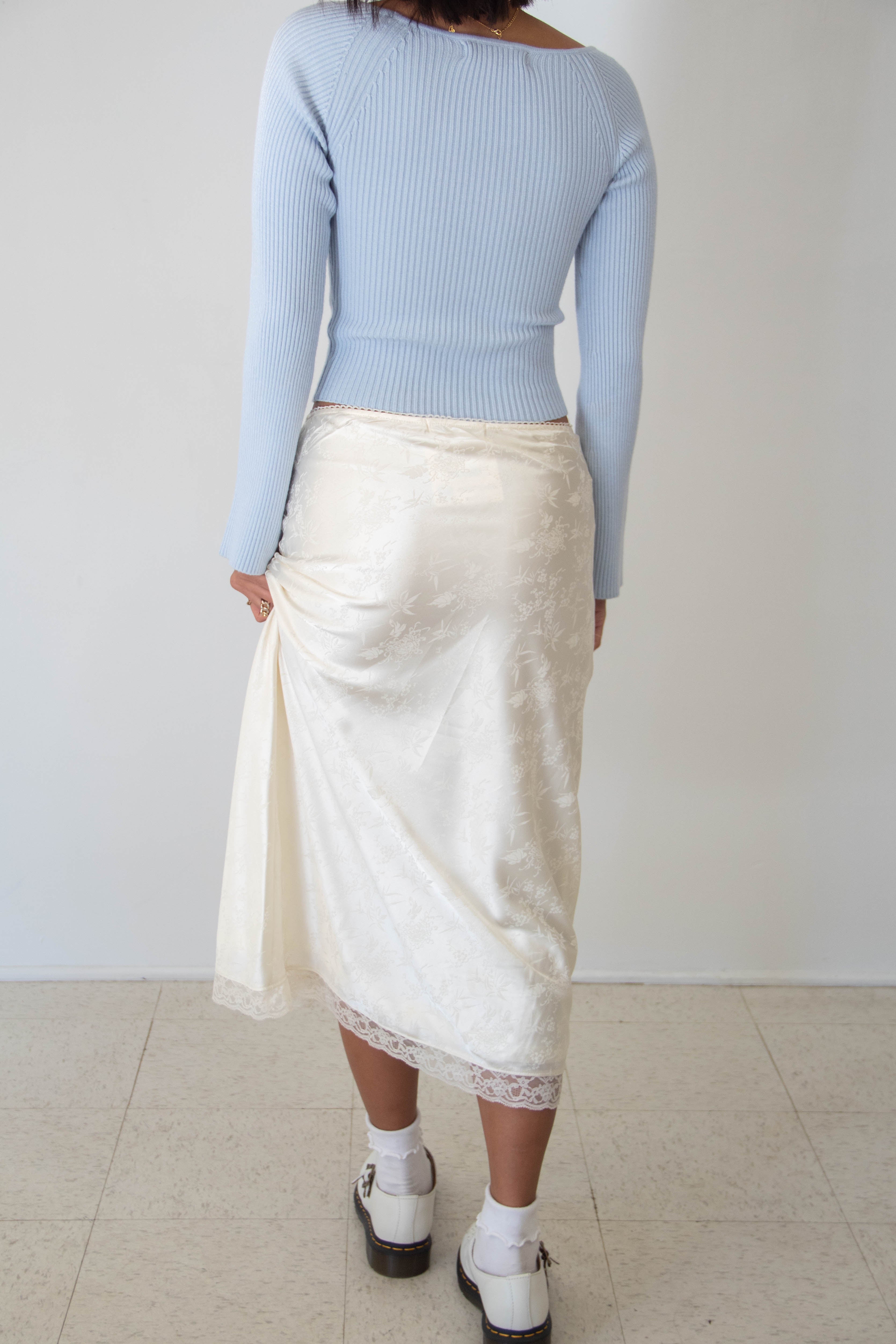 Floral Satin Midi Skirt