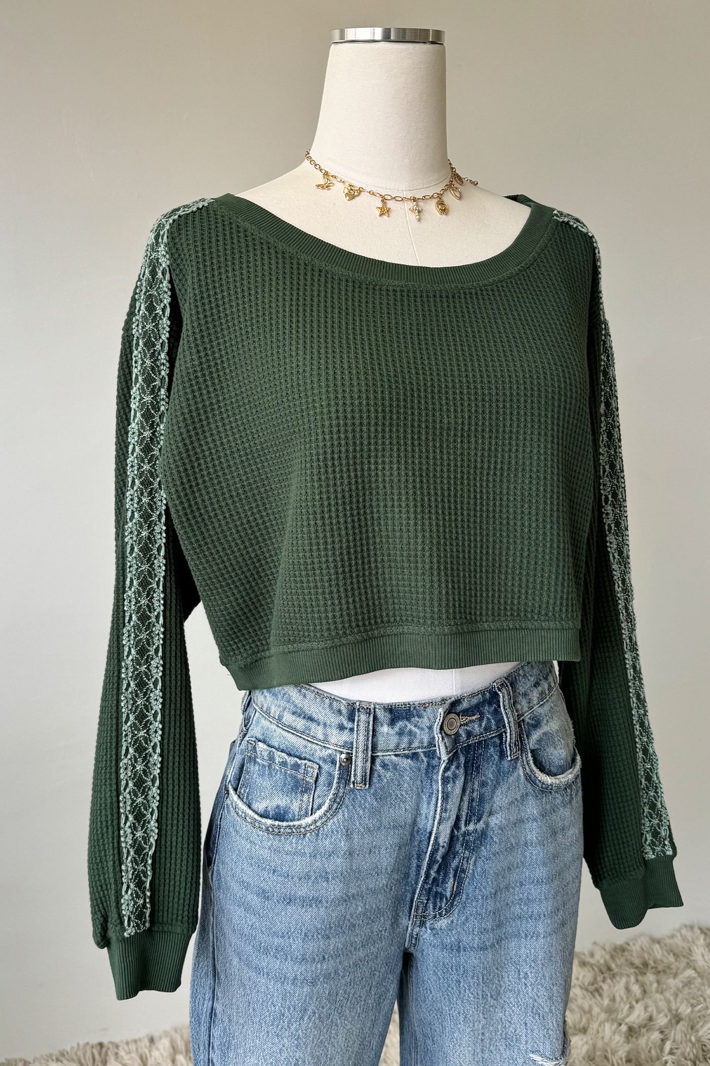 Waffle Knit Crew Top
