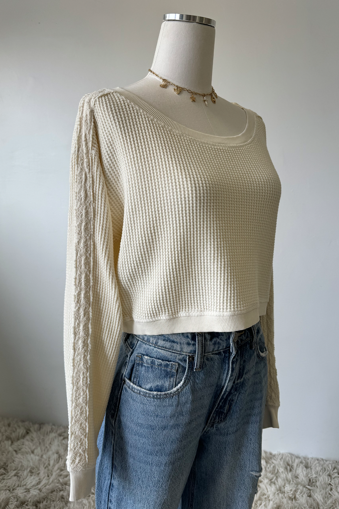 Waffle Knit Crew Top
