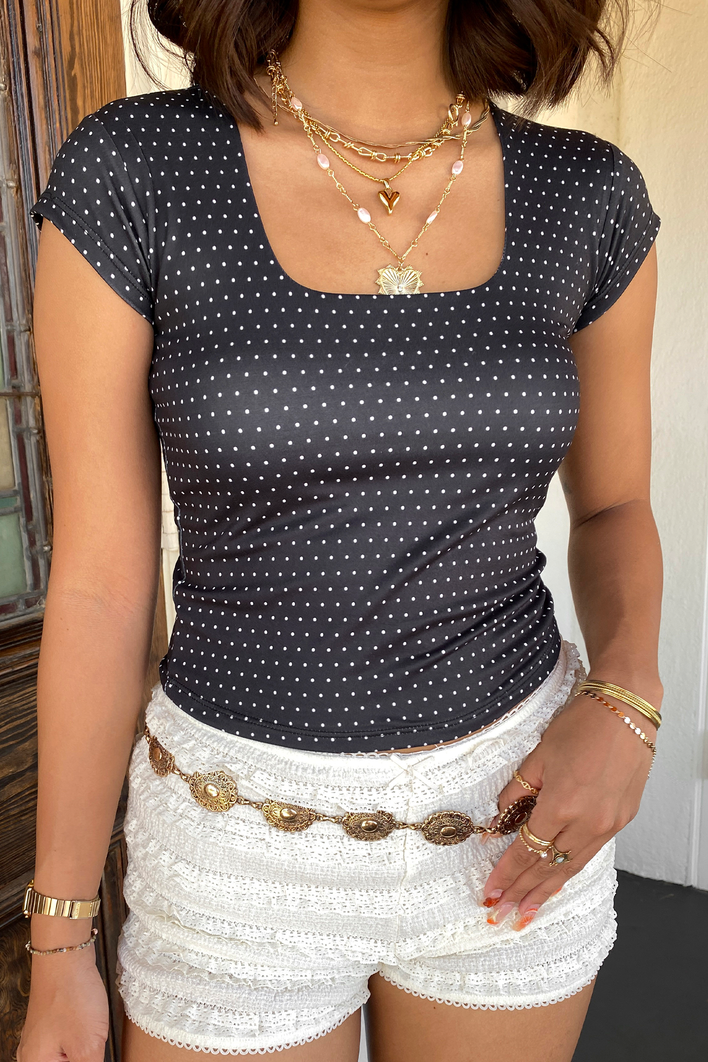 Swiss Dot Short Sleeve Top