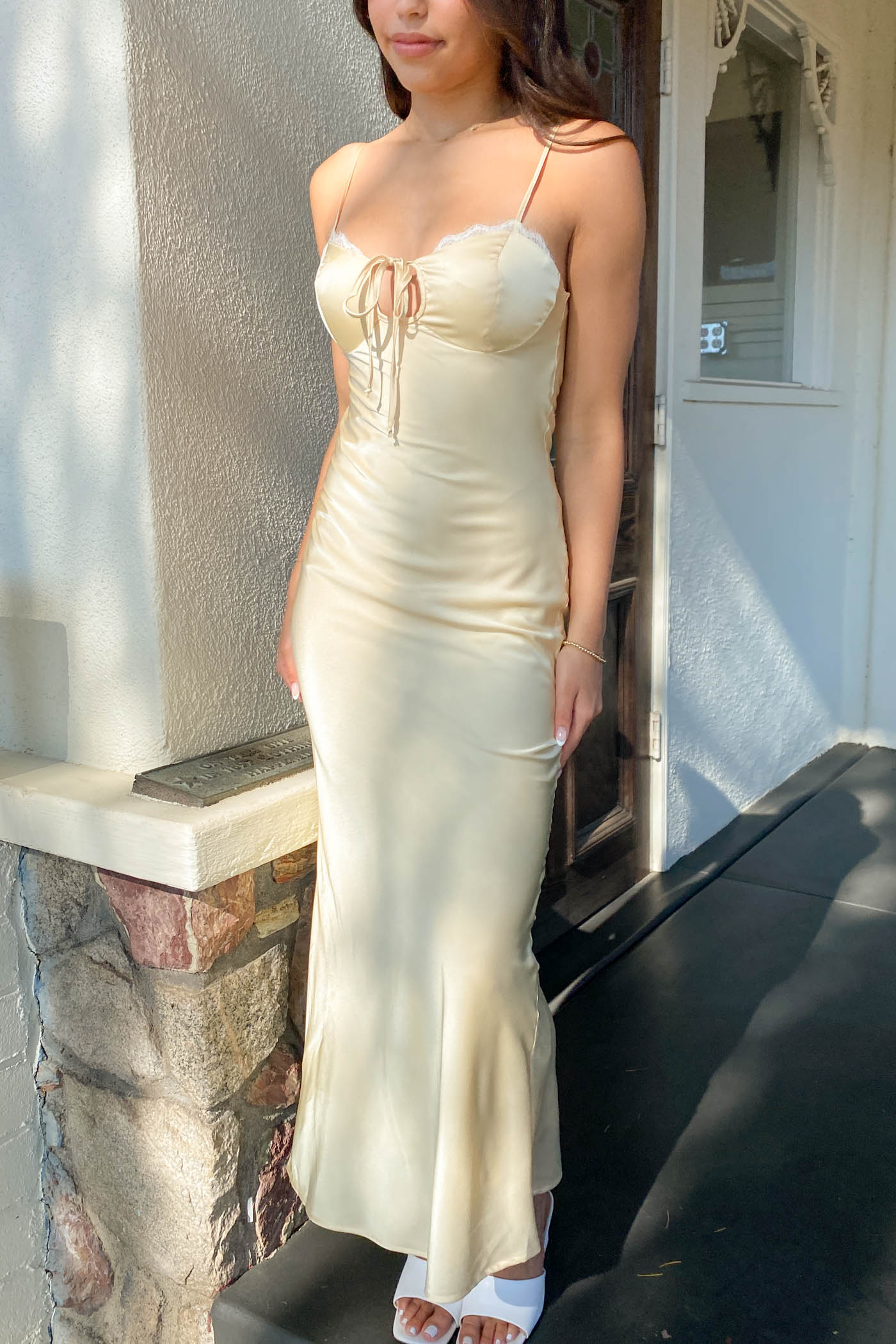 Satin Swiss Dot Maxi Dress