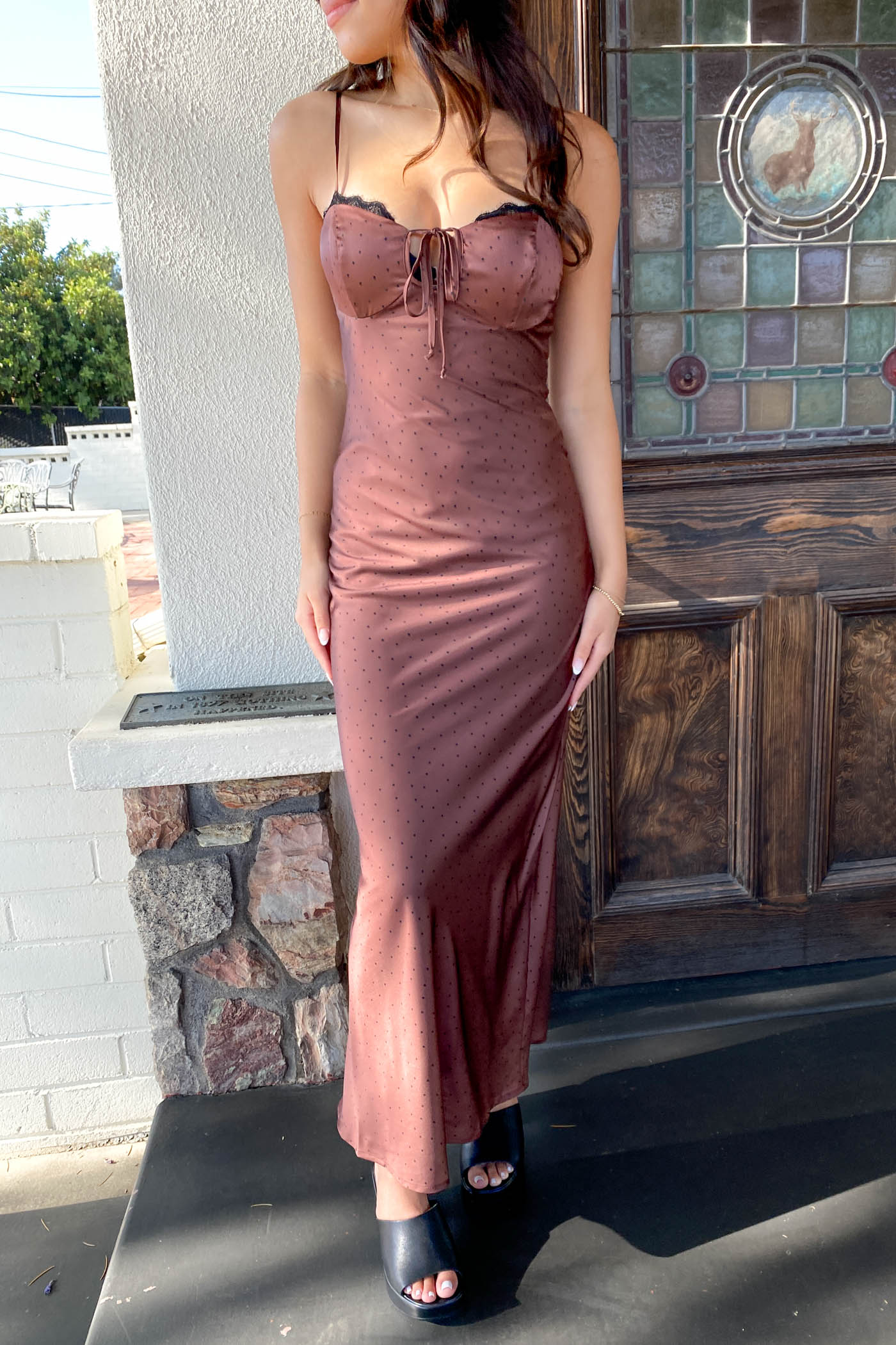 Satin Swiss Dot Maxi Dress