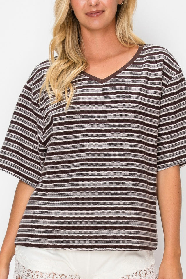 Striped Knit V-Neck Top