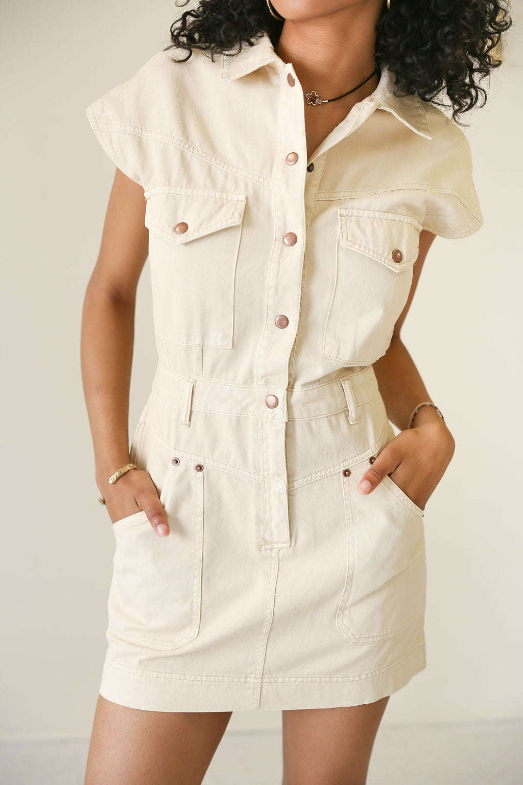 All Mine Cap Sleeve Denim Dress by For Good