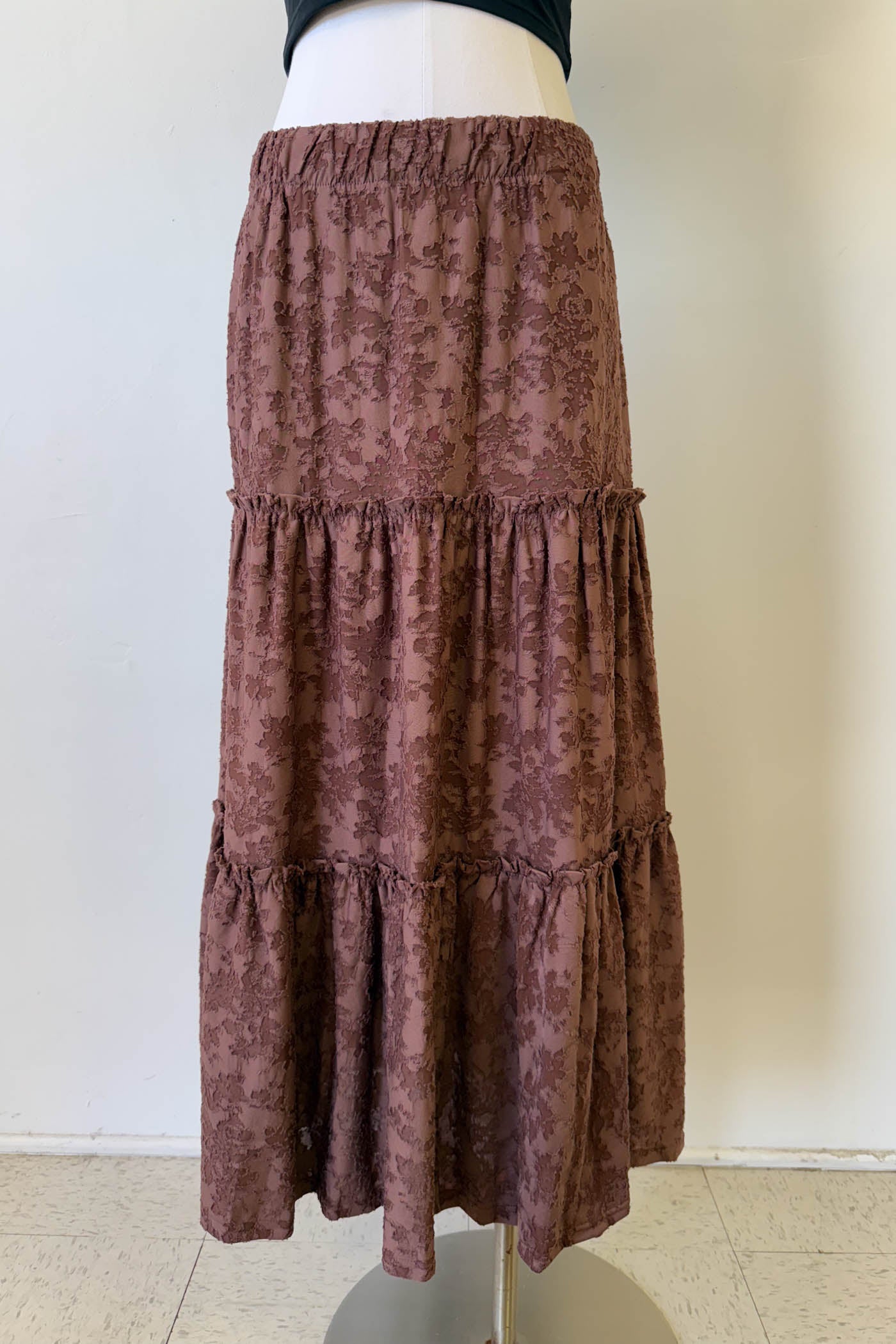 Textured Floral Tiered Maxi Skirt