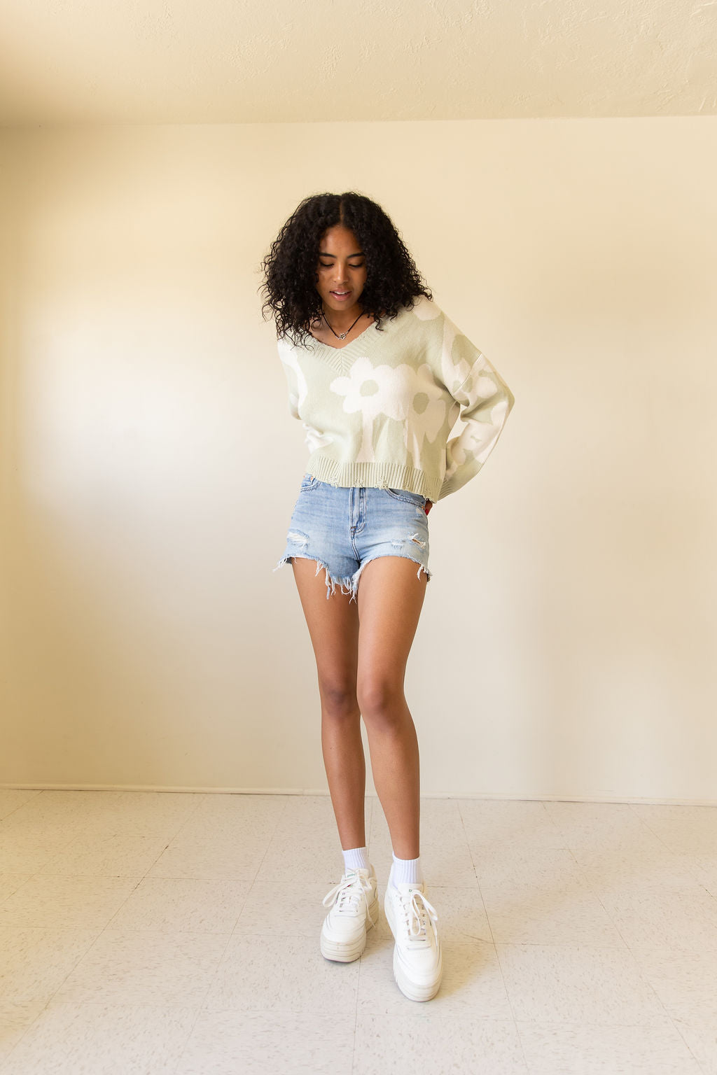 No Explanation Floral Distress Sweater
