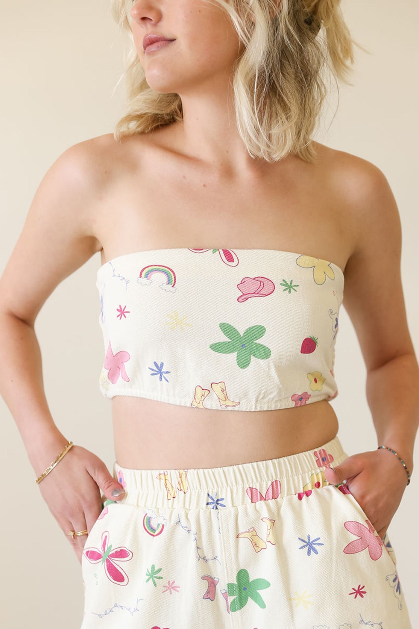 Walking Backwards Printed Strapless Top