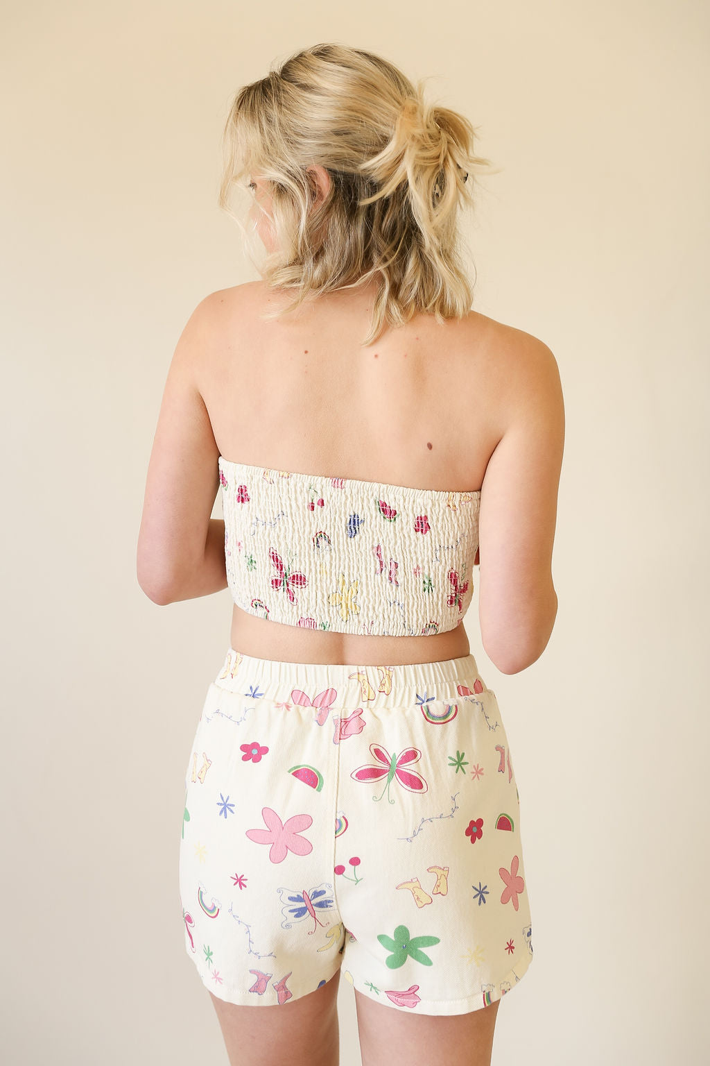 Walking Backwards Printed Strapless Top