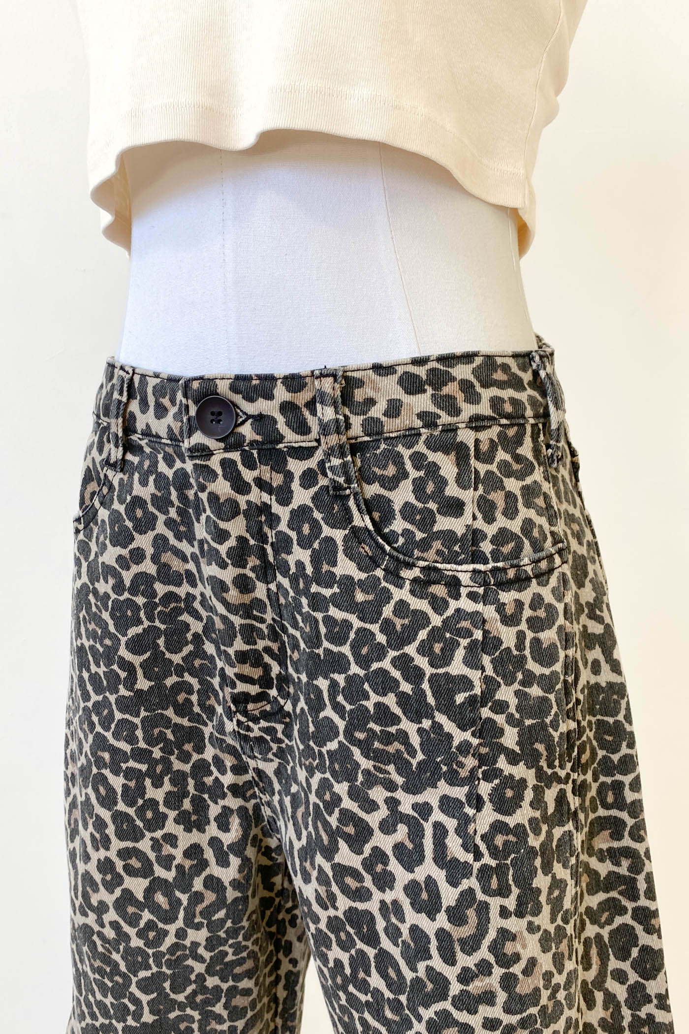 Leopard Print Barrel Pants by For Good