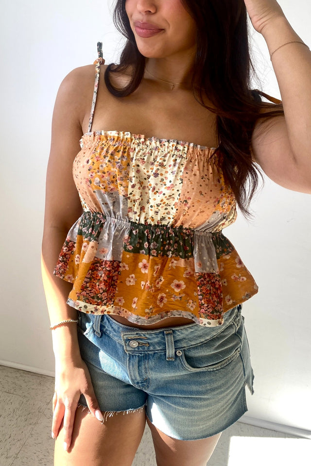 Patchwork Floral Babydoll Top