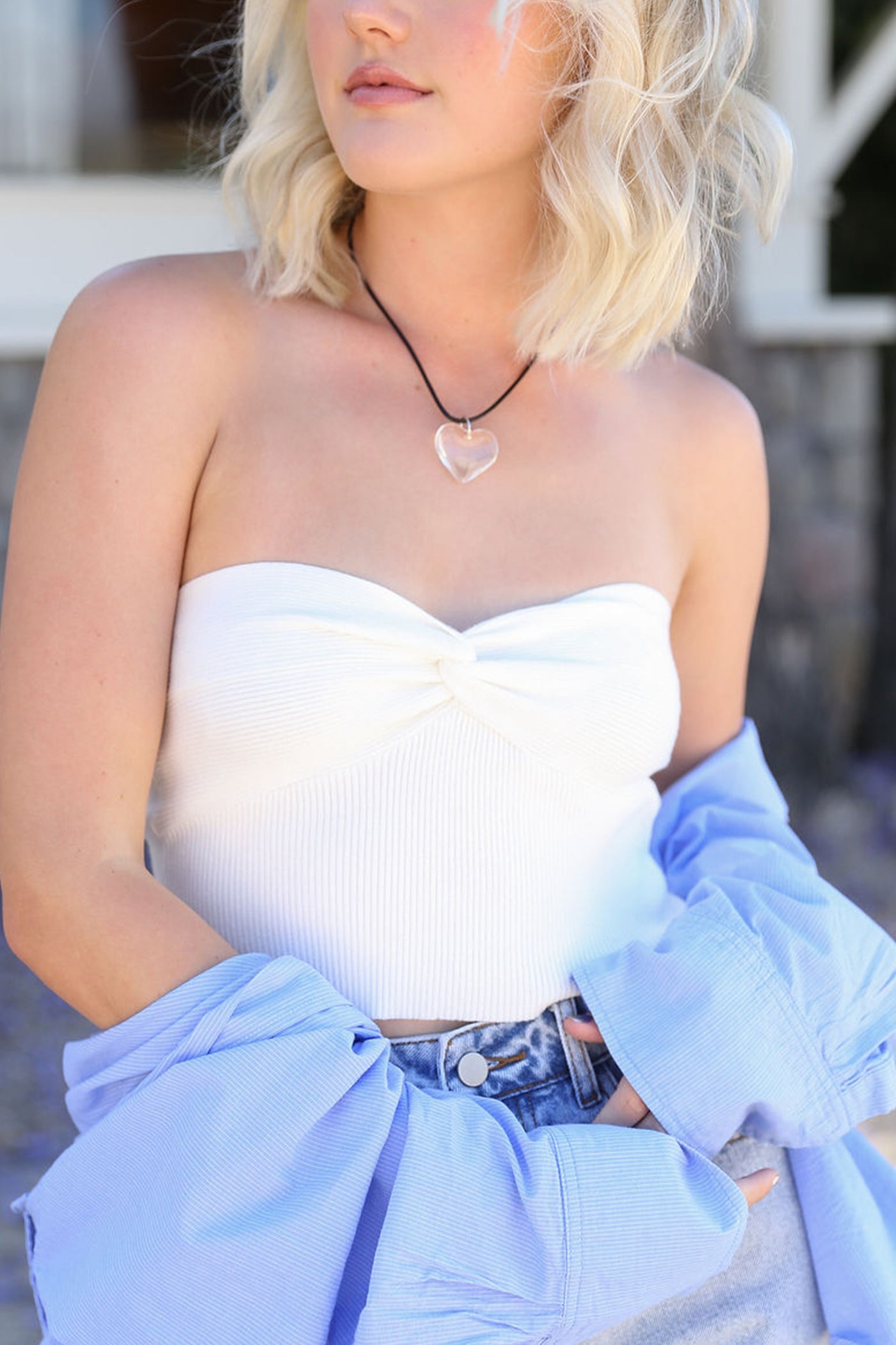 Burning Up Twist Front Strapless Top