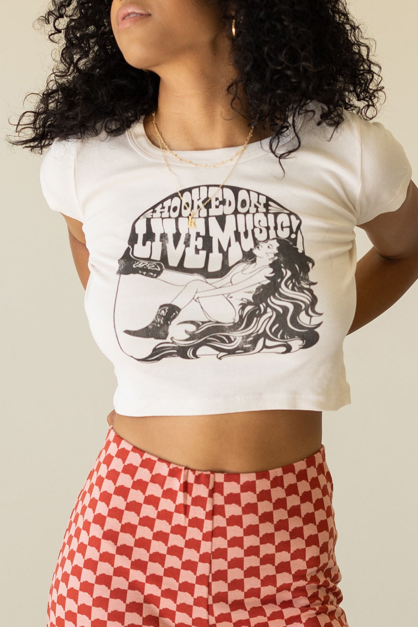 Hooked On Live Music Graphic Baby Crop Tee