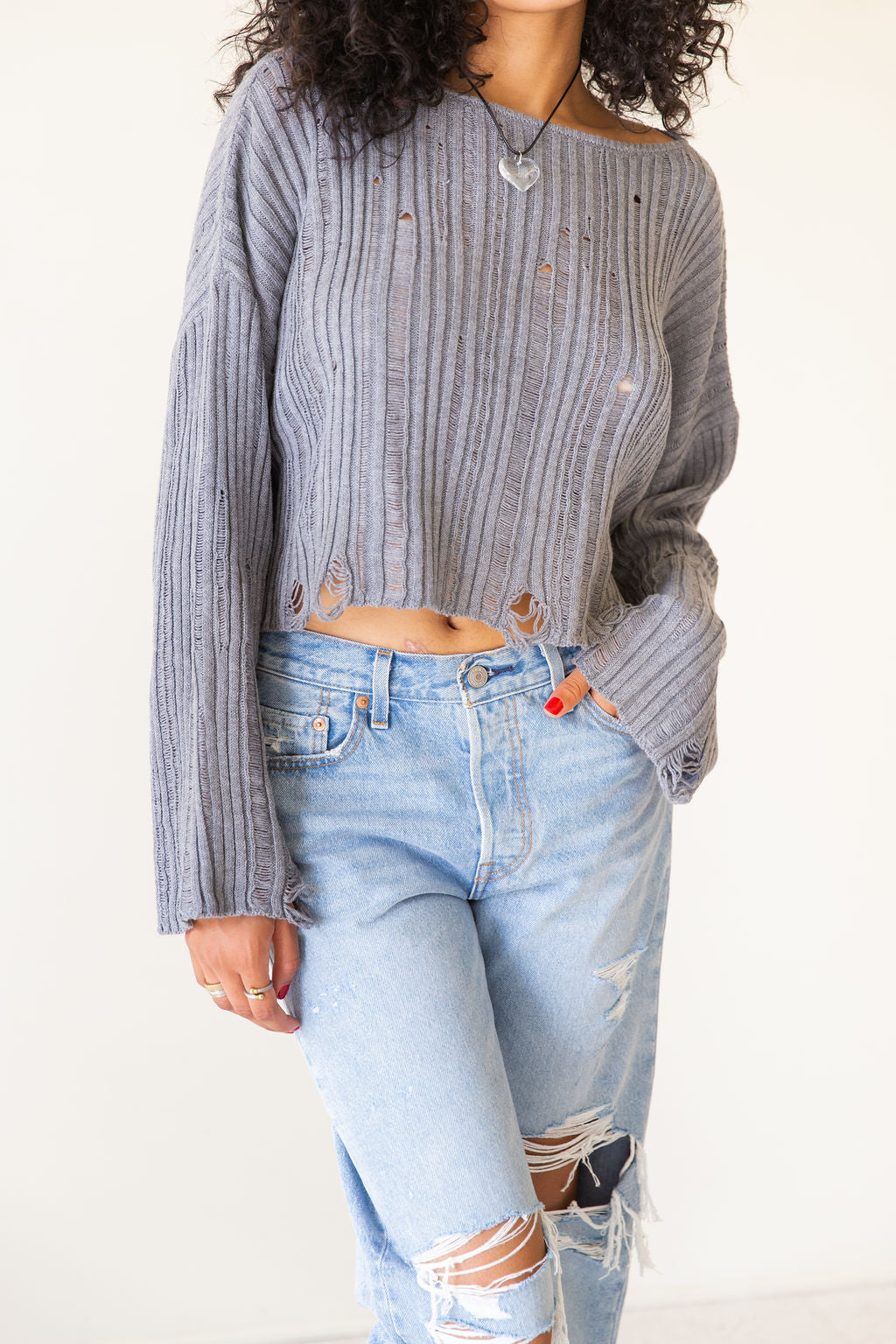 Midnight Rain Distress Knit Sweater