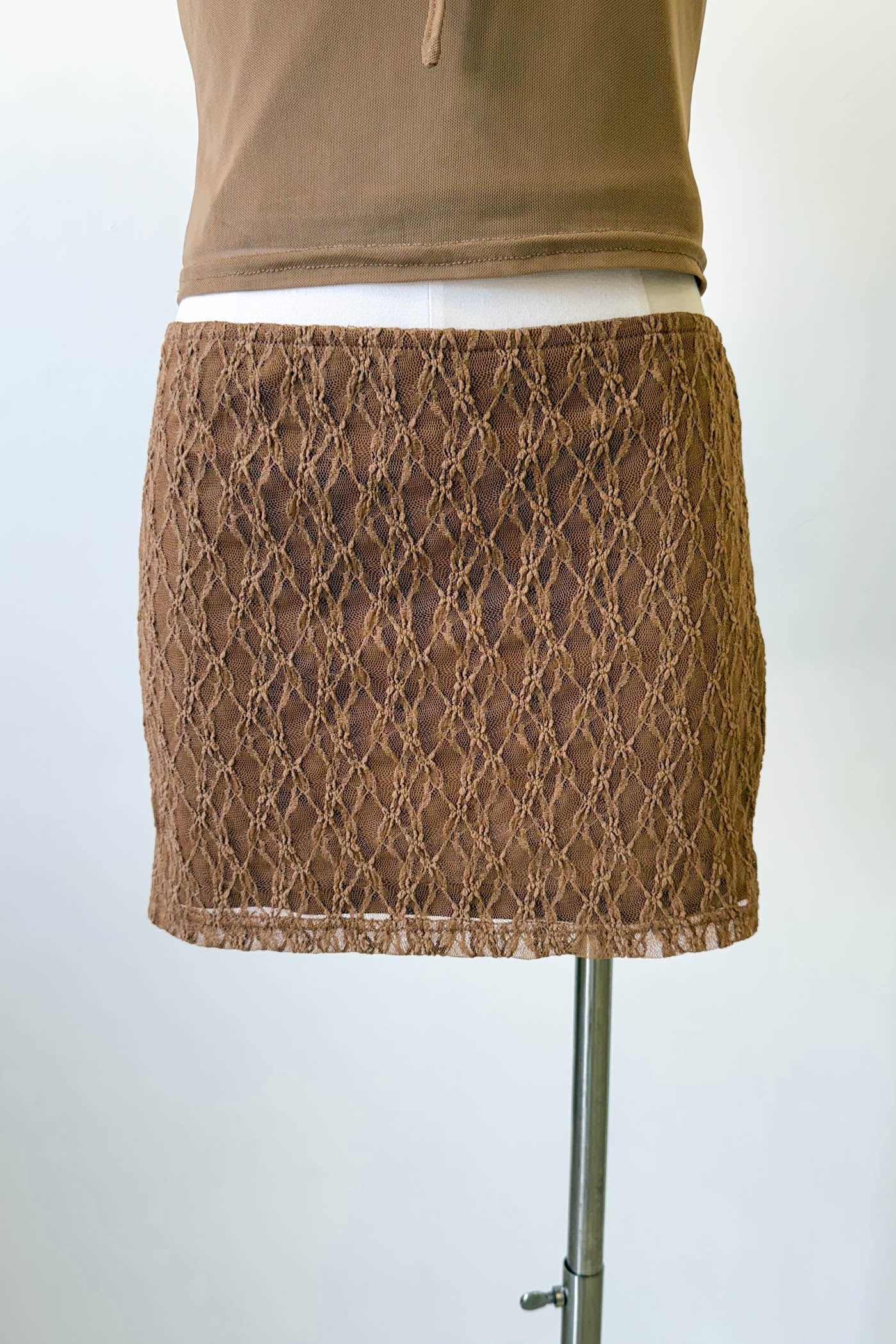 Tan Lace Mini Skirt