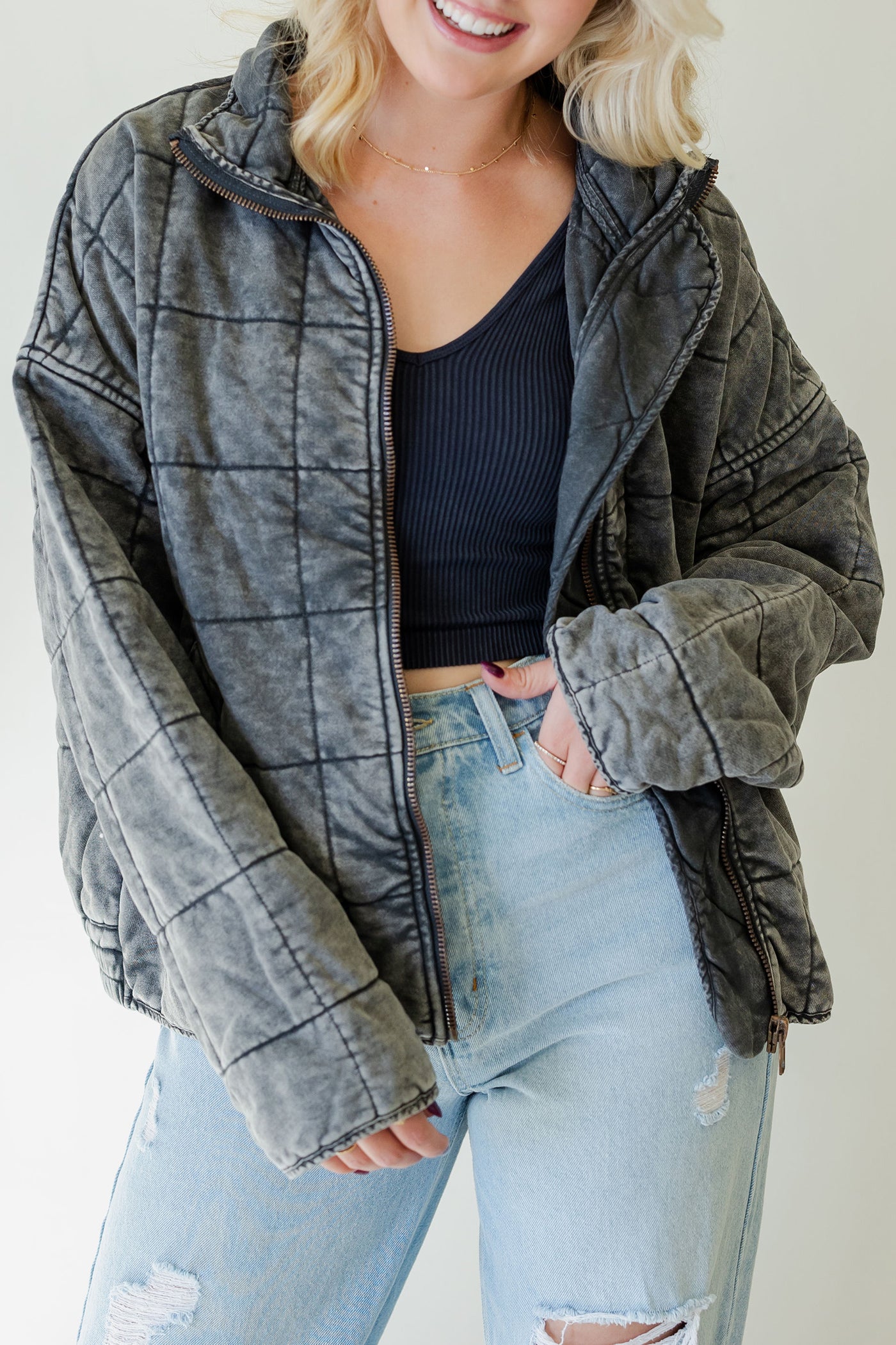 No Good Quilted Bomber Jacket by For Good
