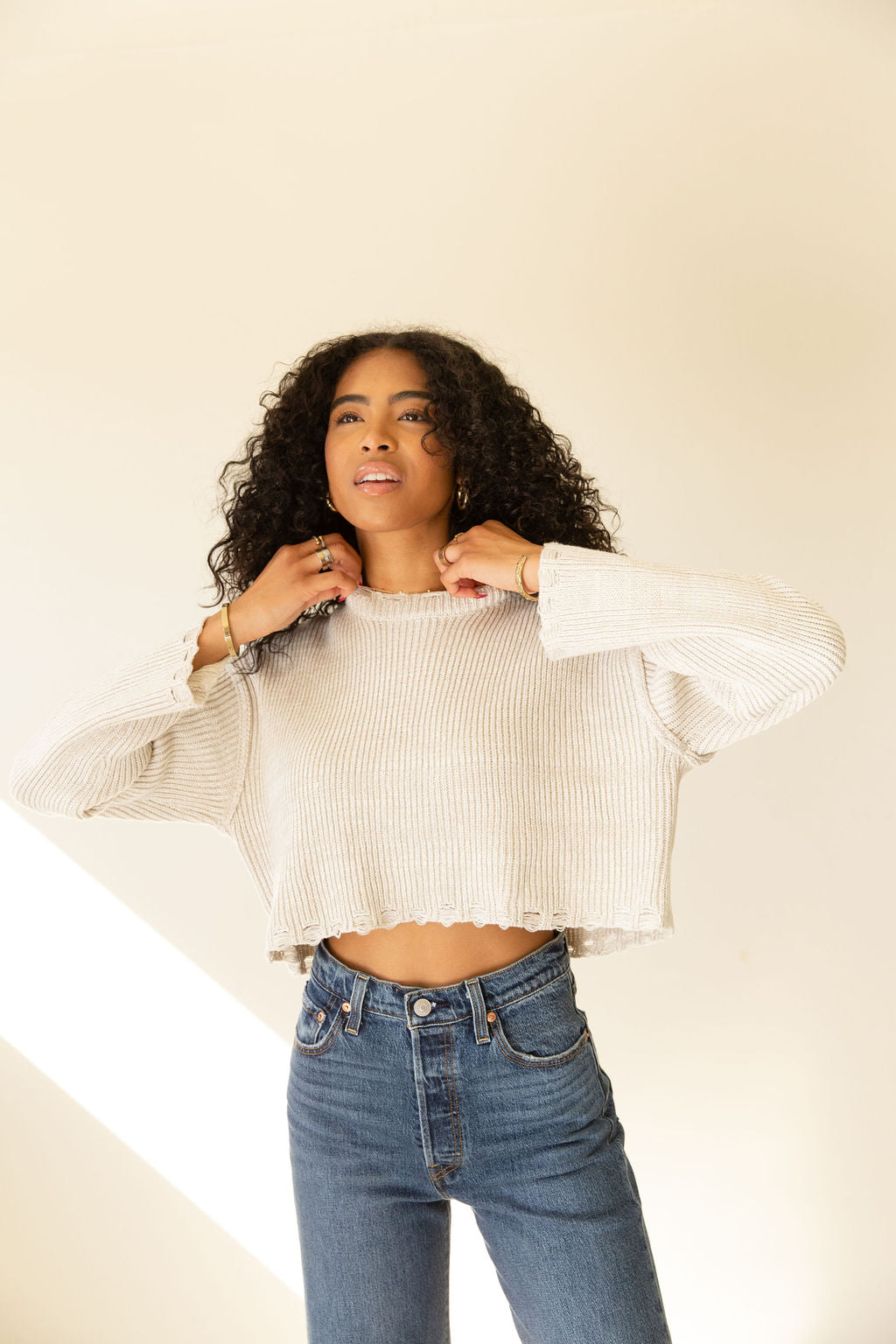 Look Over Distress Crop Sweater