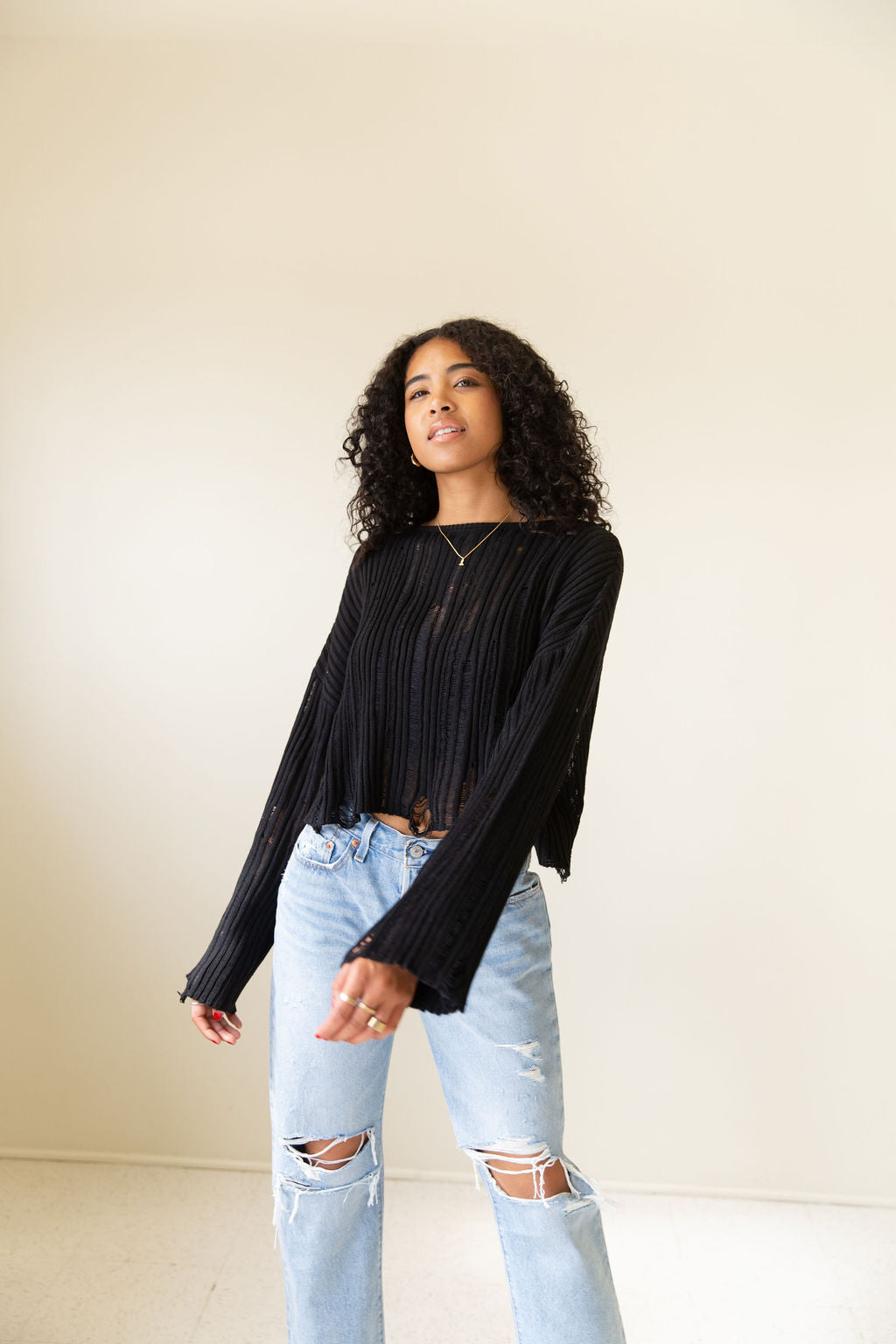 Midnight Rain Distress Knit Sweater