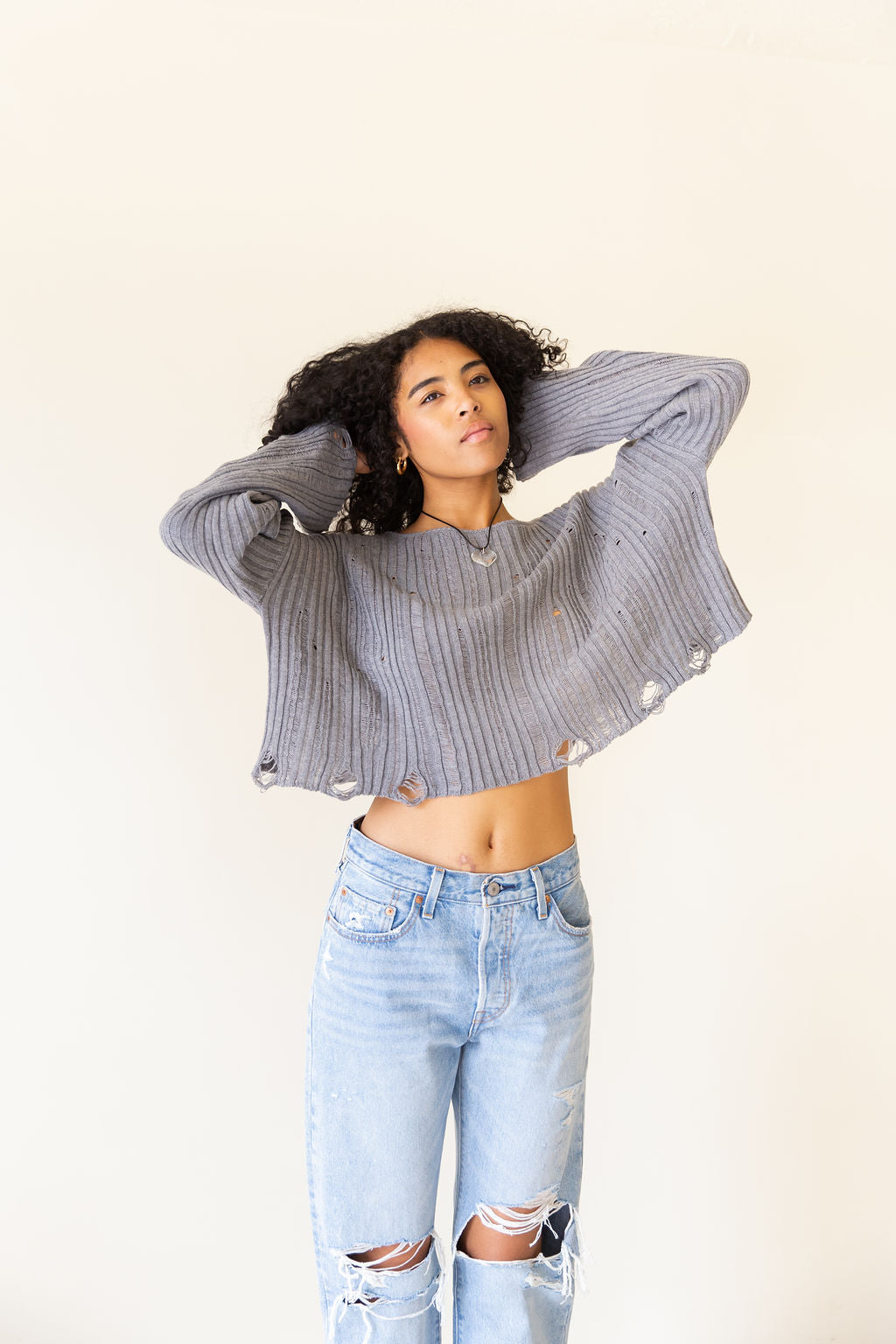 Midnight Rain Distress Knit Sweater