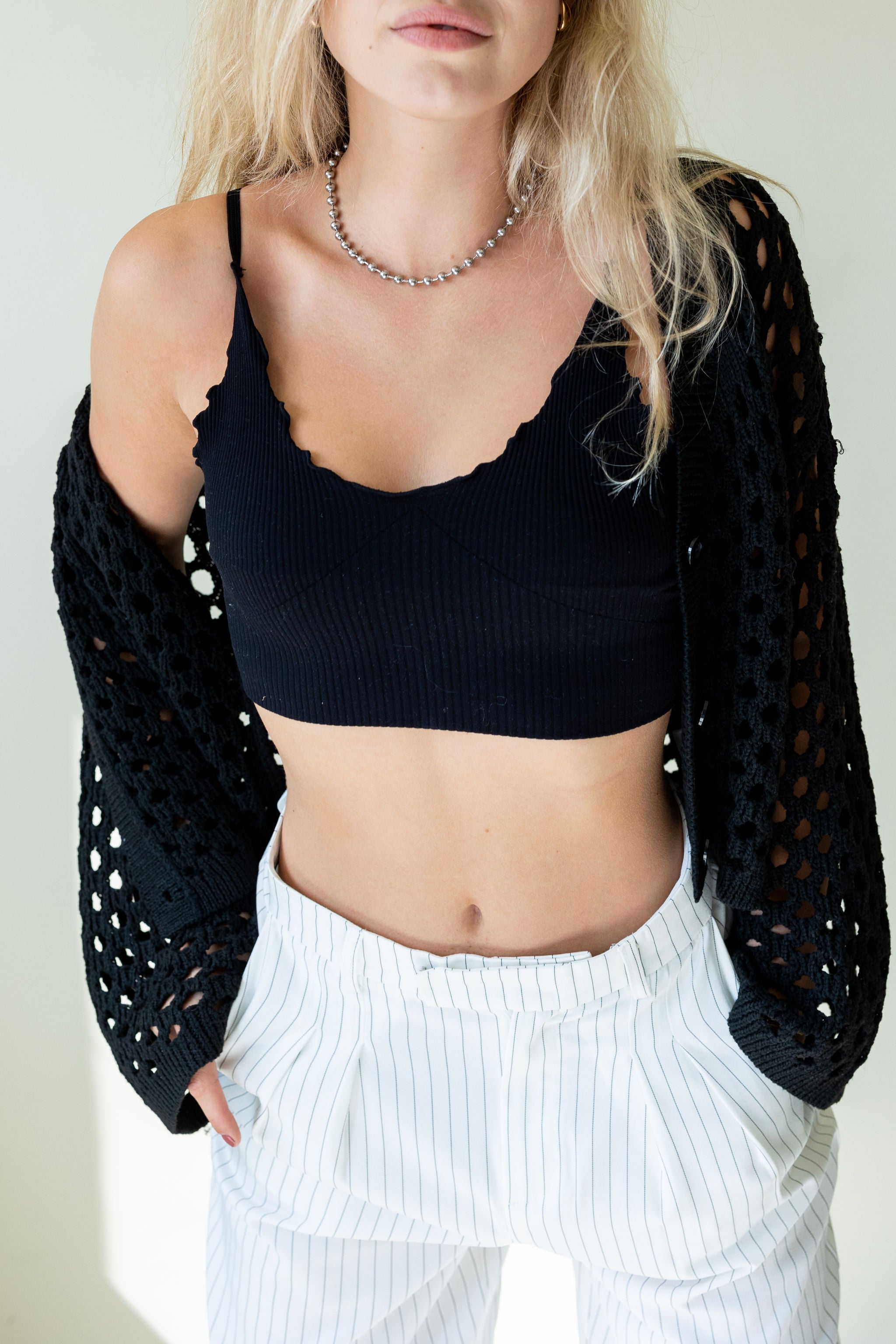 Wrong Turn Openwork Crochet Crop Cardigan