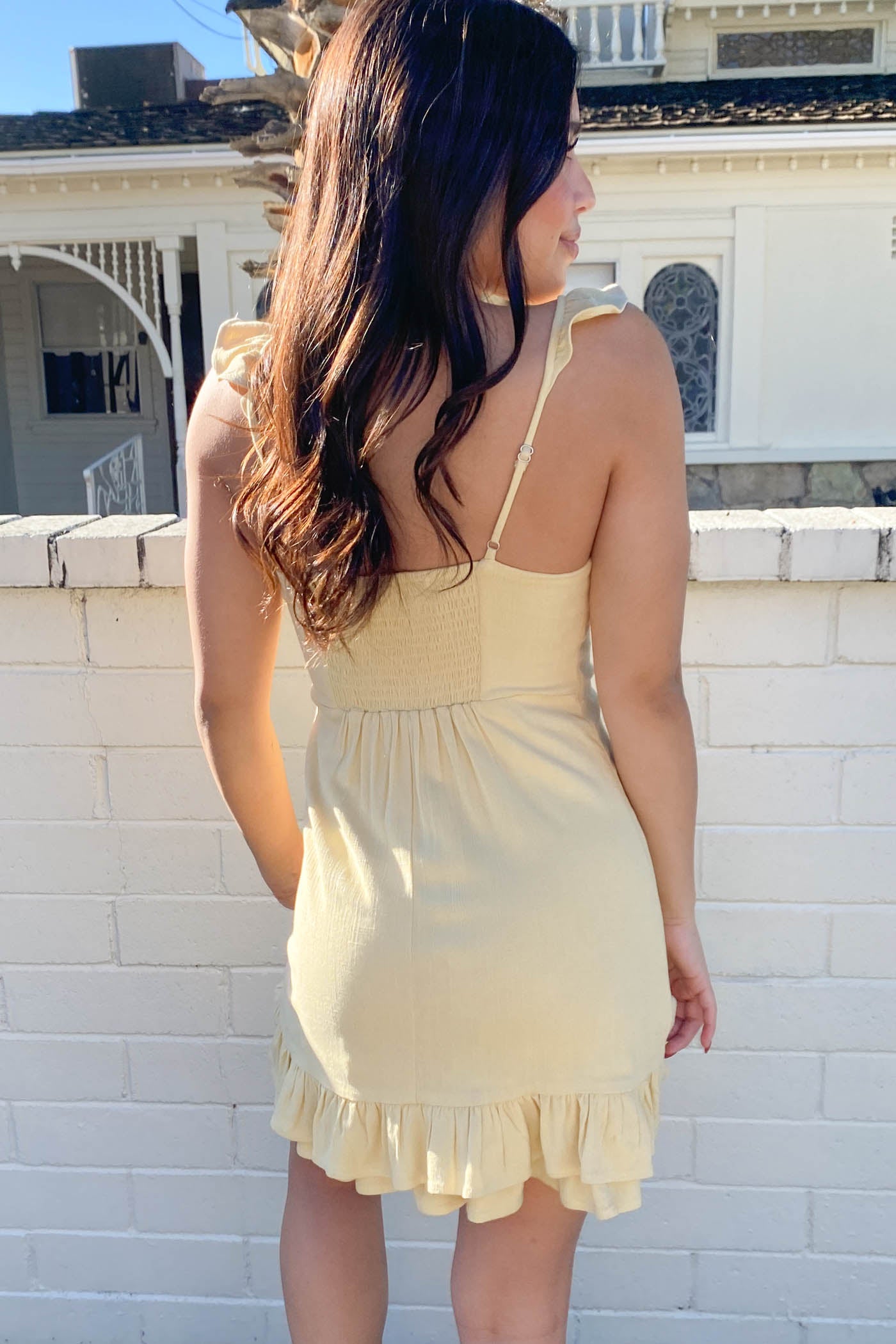 Stretch Linen Square Neck Mini Dress