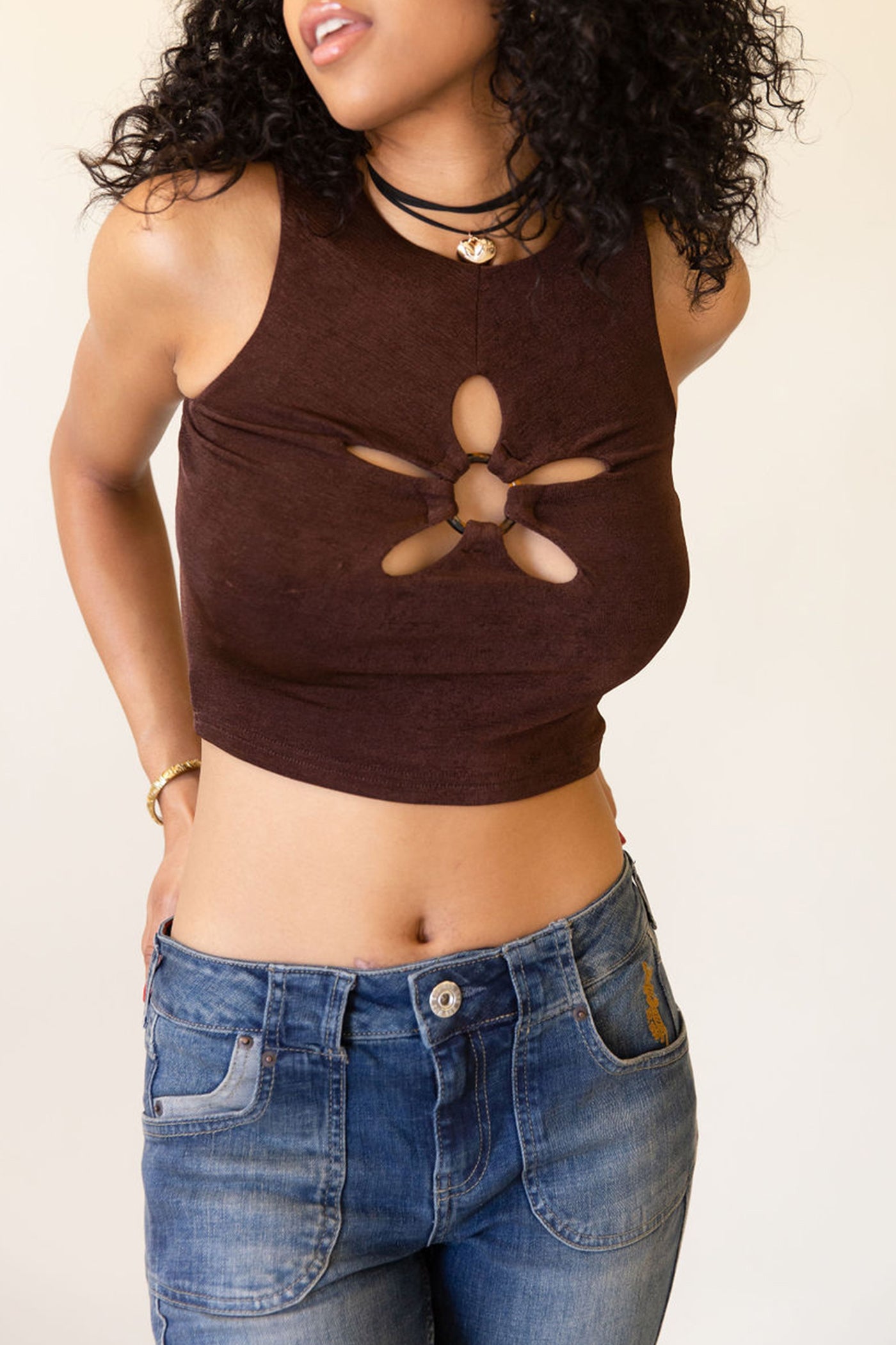 Not Worried Daisy Cutout Crop Top