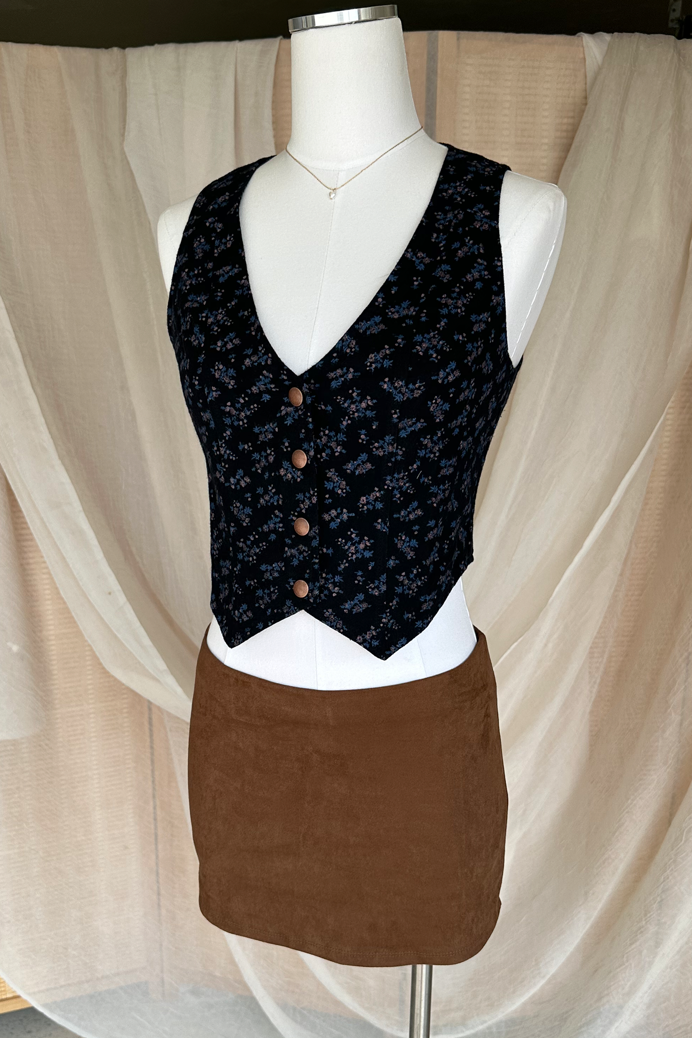 Button Up Floral Vest