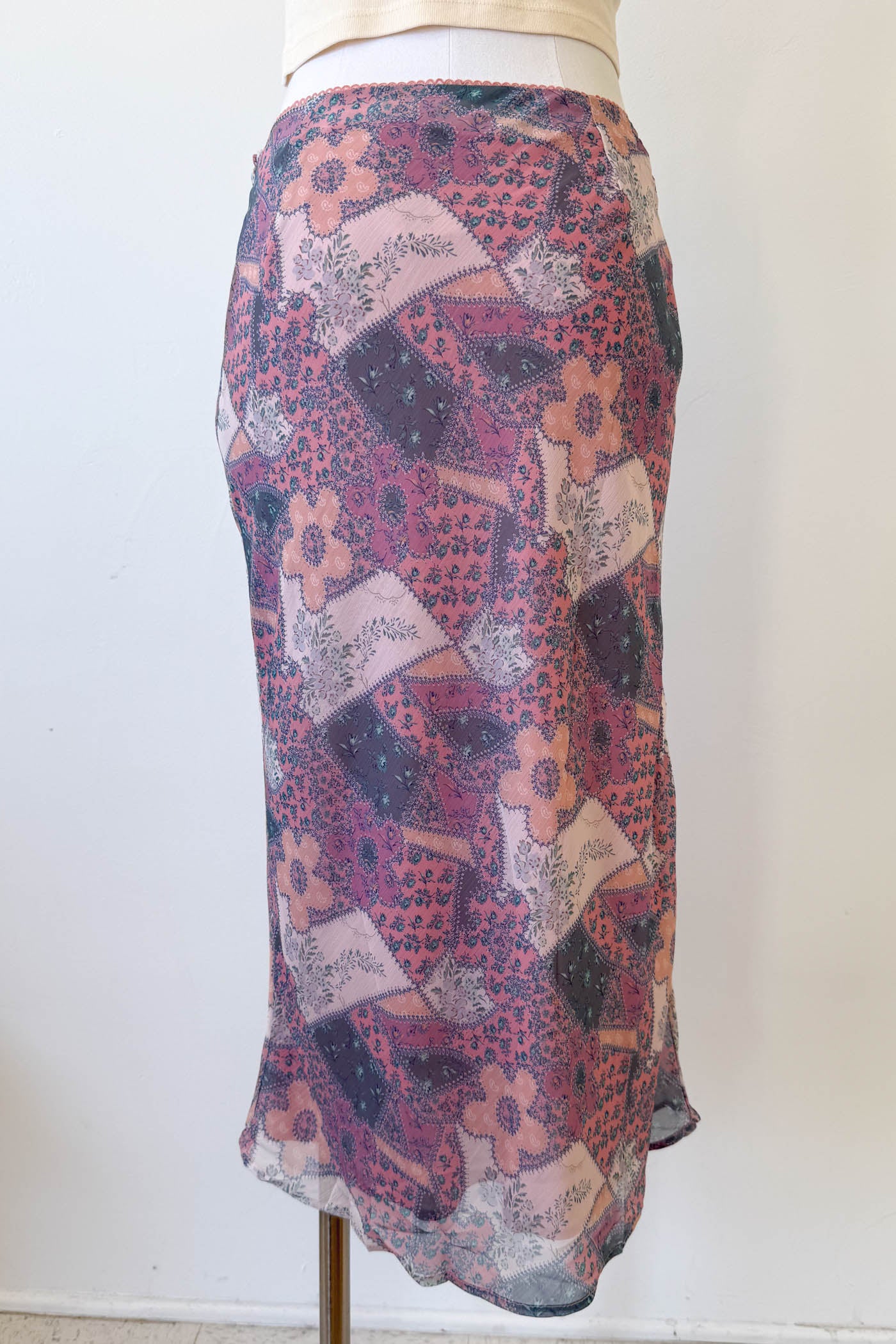Floral Patchwork Midi Skirt