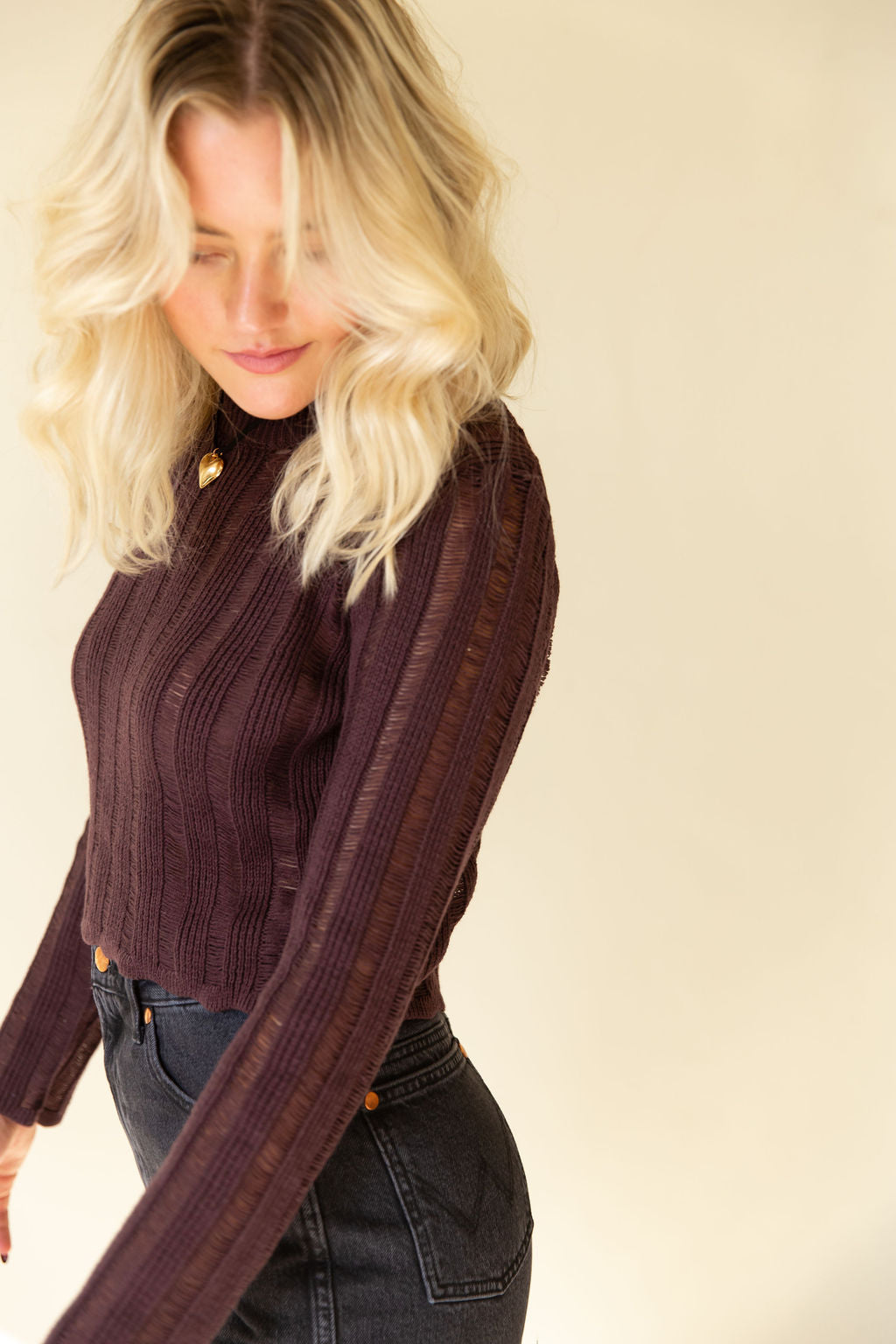 Someday Soon Ladder Knit Long Sleeve Top