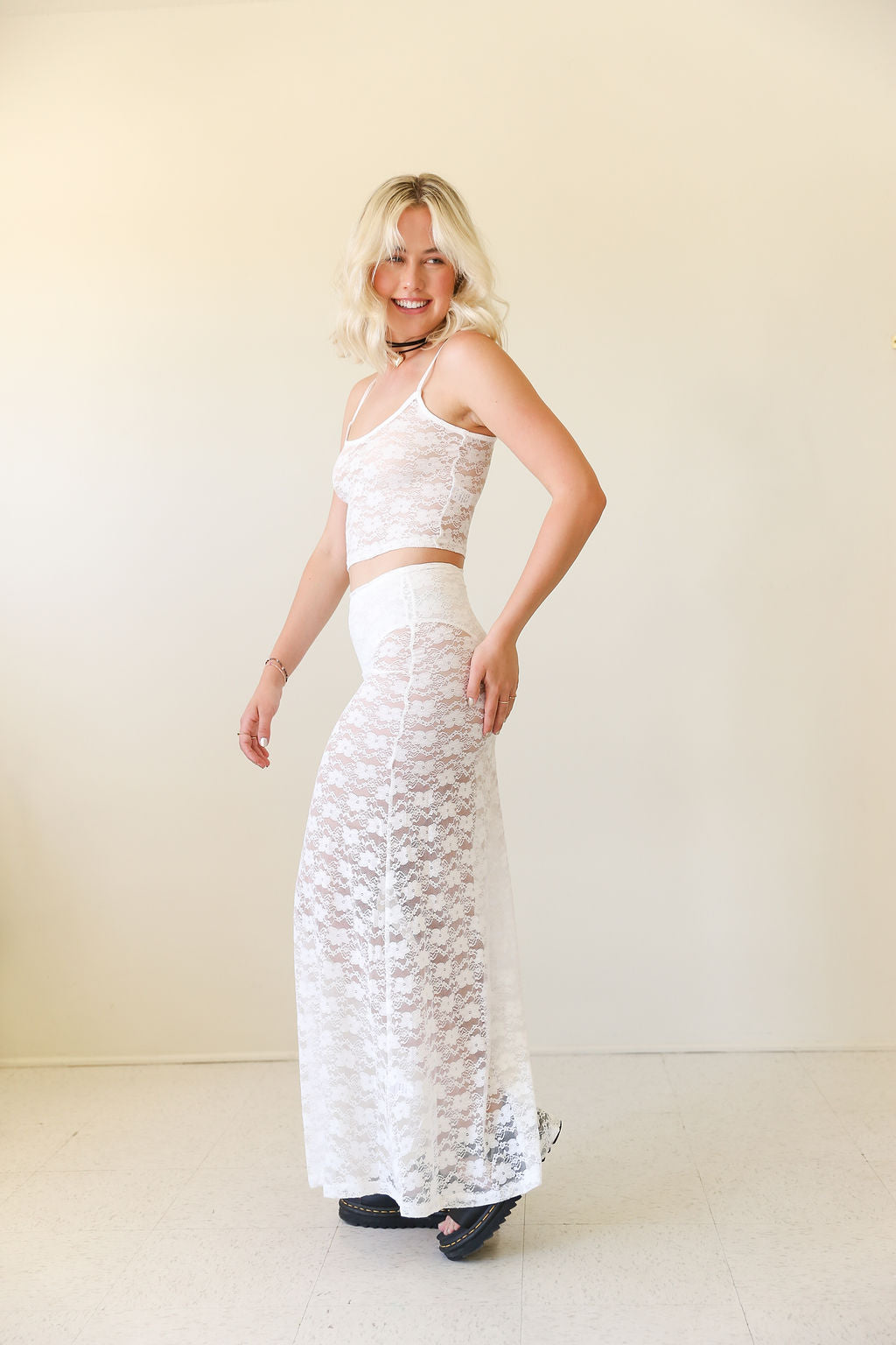 White Sheer Floral Cami Top