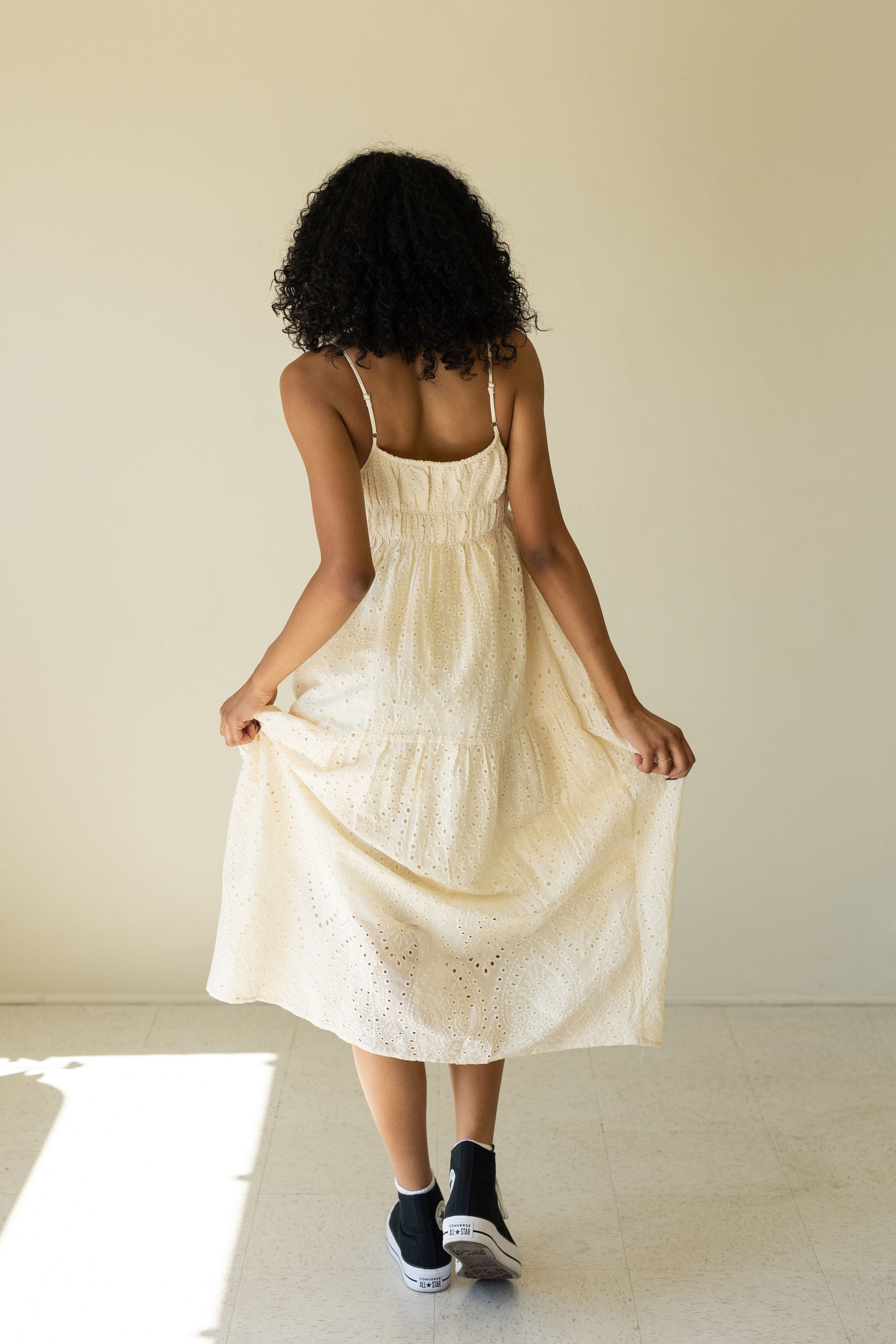 Never Shy Eyelet Midi Dress by For Good