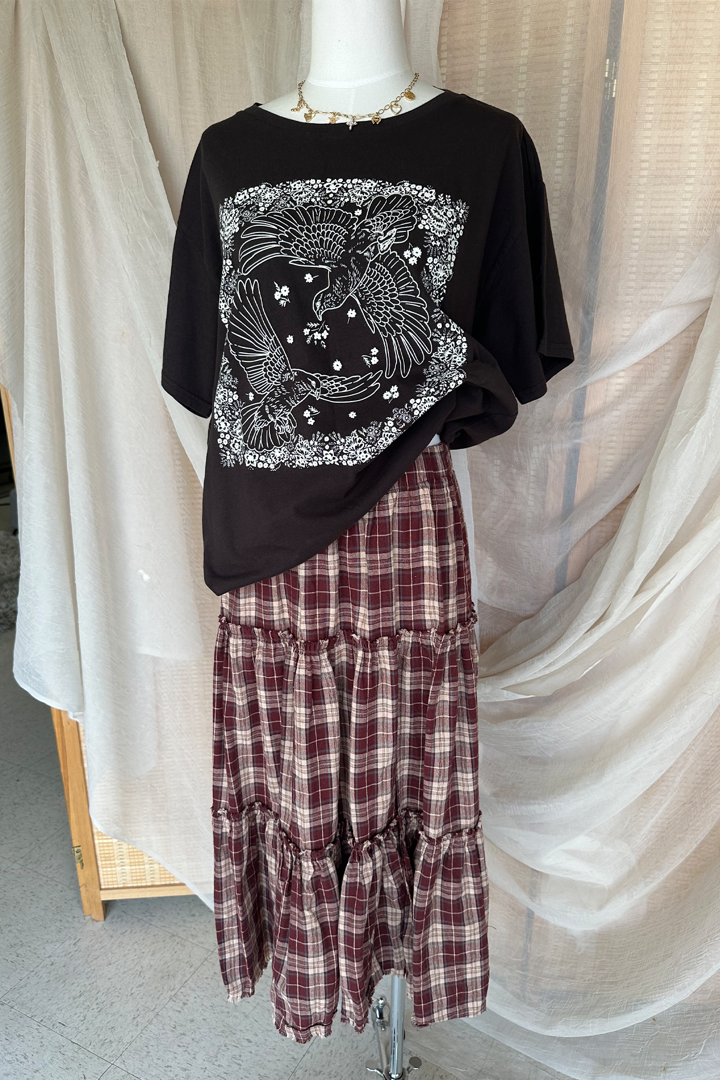 Plaid Tiered Maxi Skirt