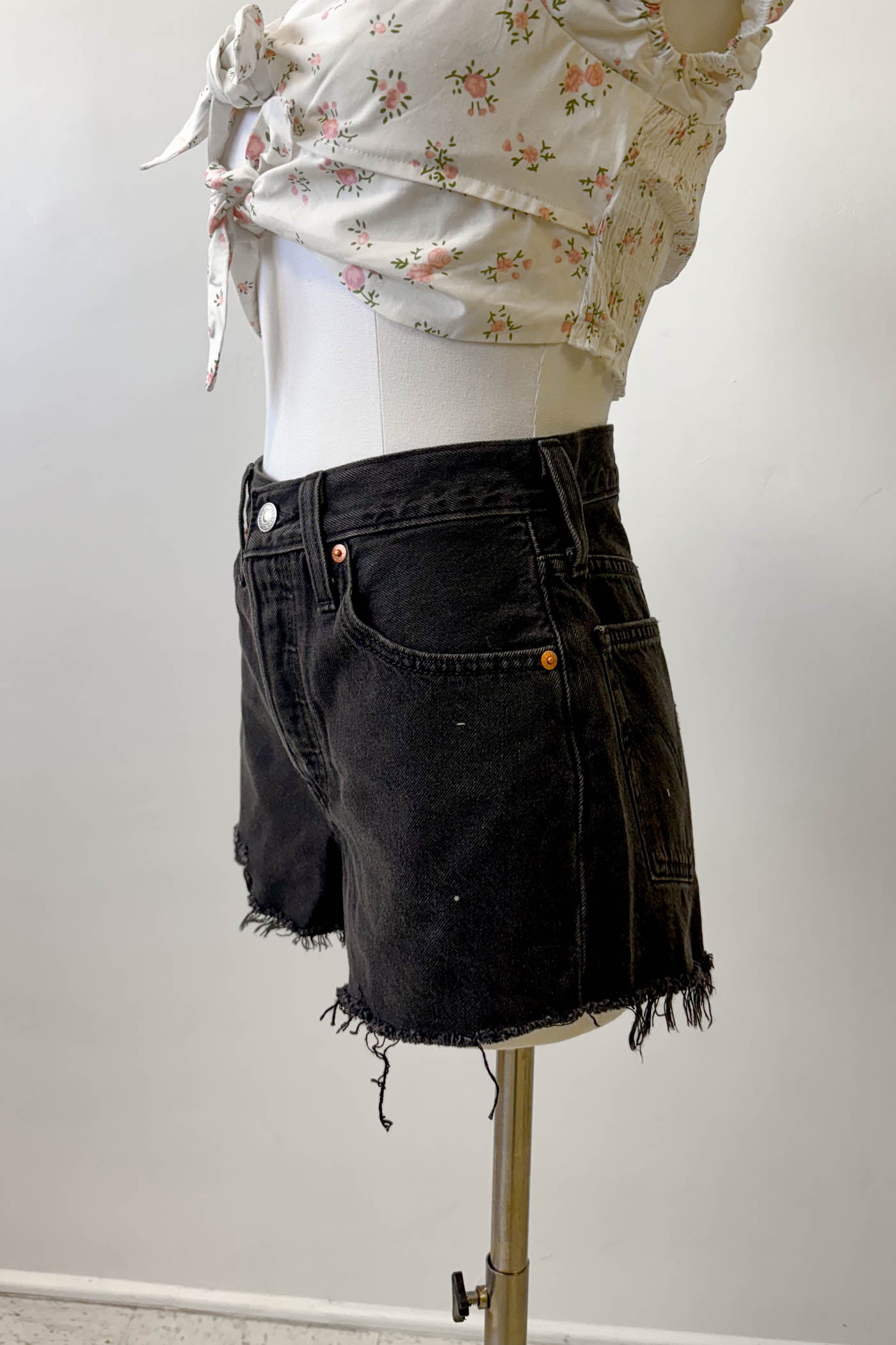 Lunar Black 501 Original Distressed Shorts by Levi's