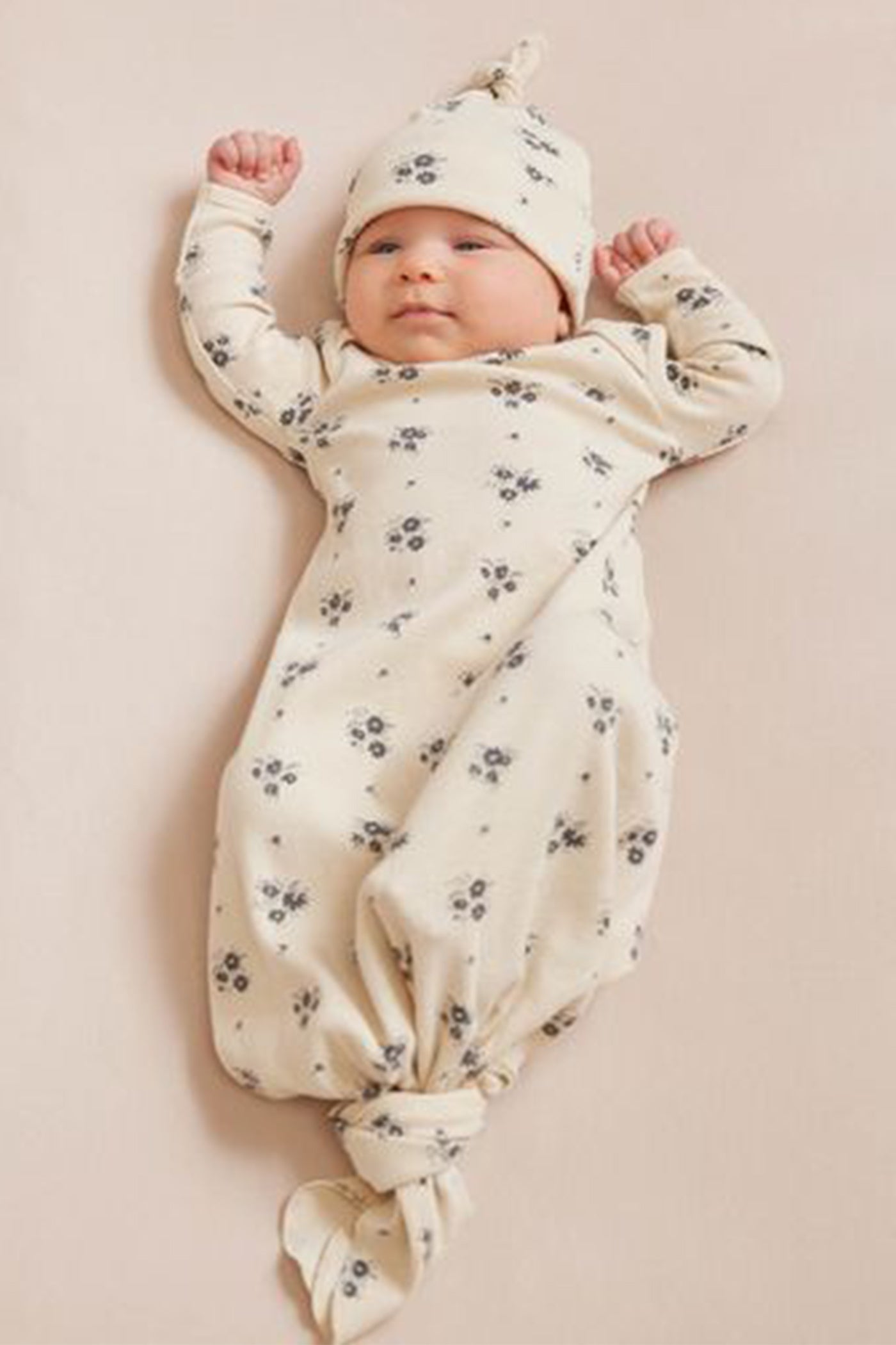 Ditsy Floral Knitted Baby Gown & Hat by Quincy Mae