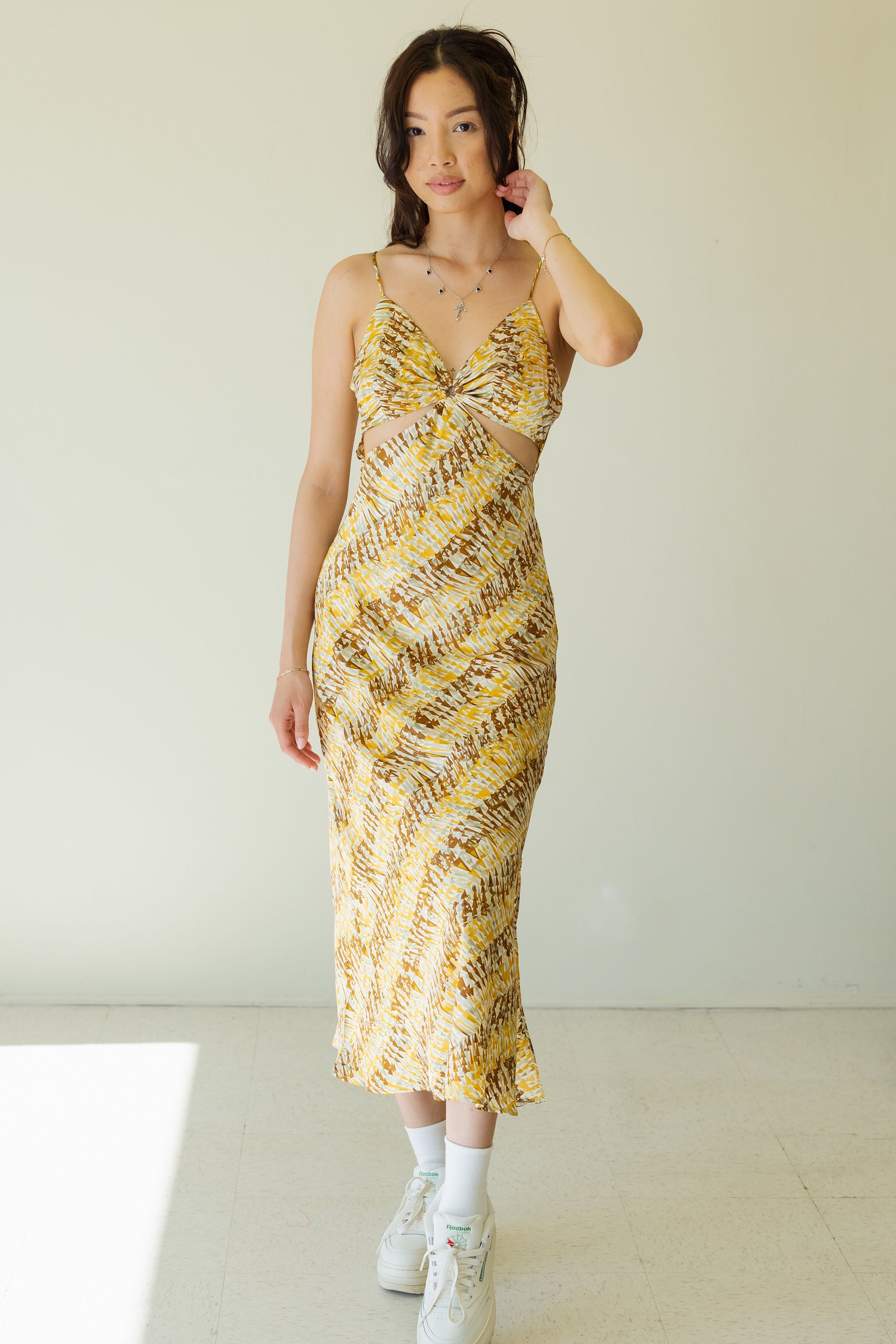 All Day Marbled Satin Midi Dress