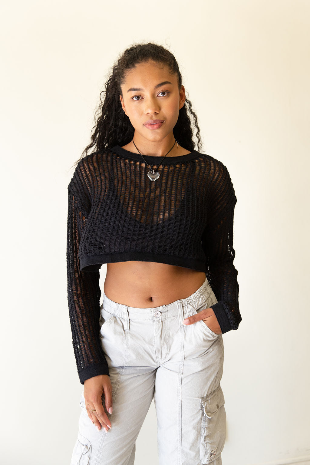 Black Knit Crop Sweater