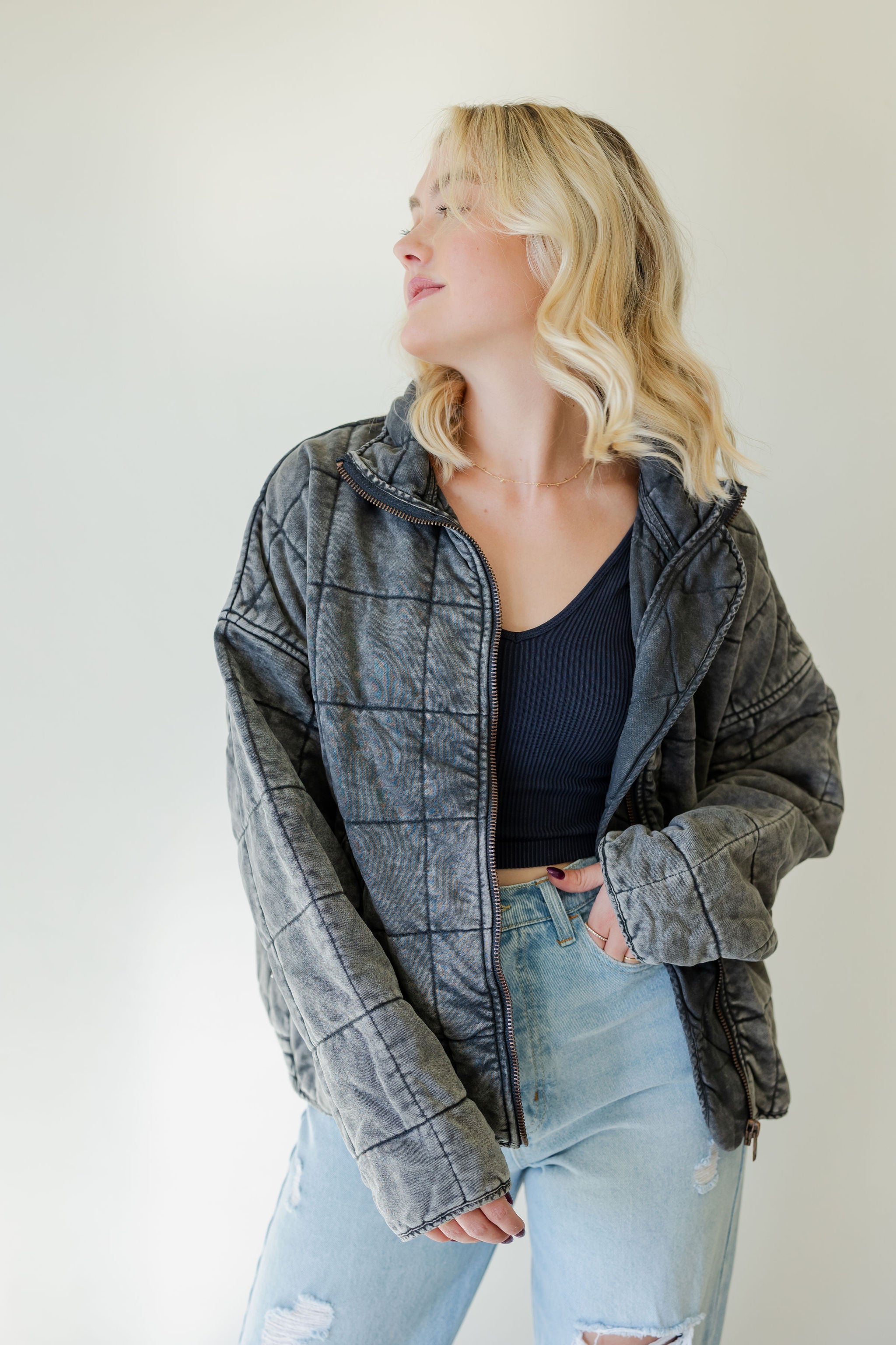 No Good Quilted Bomber Jacket by For Good