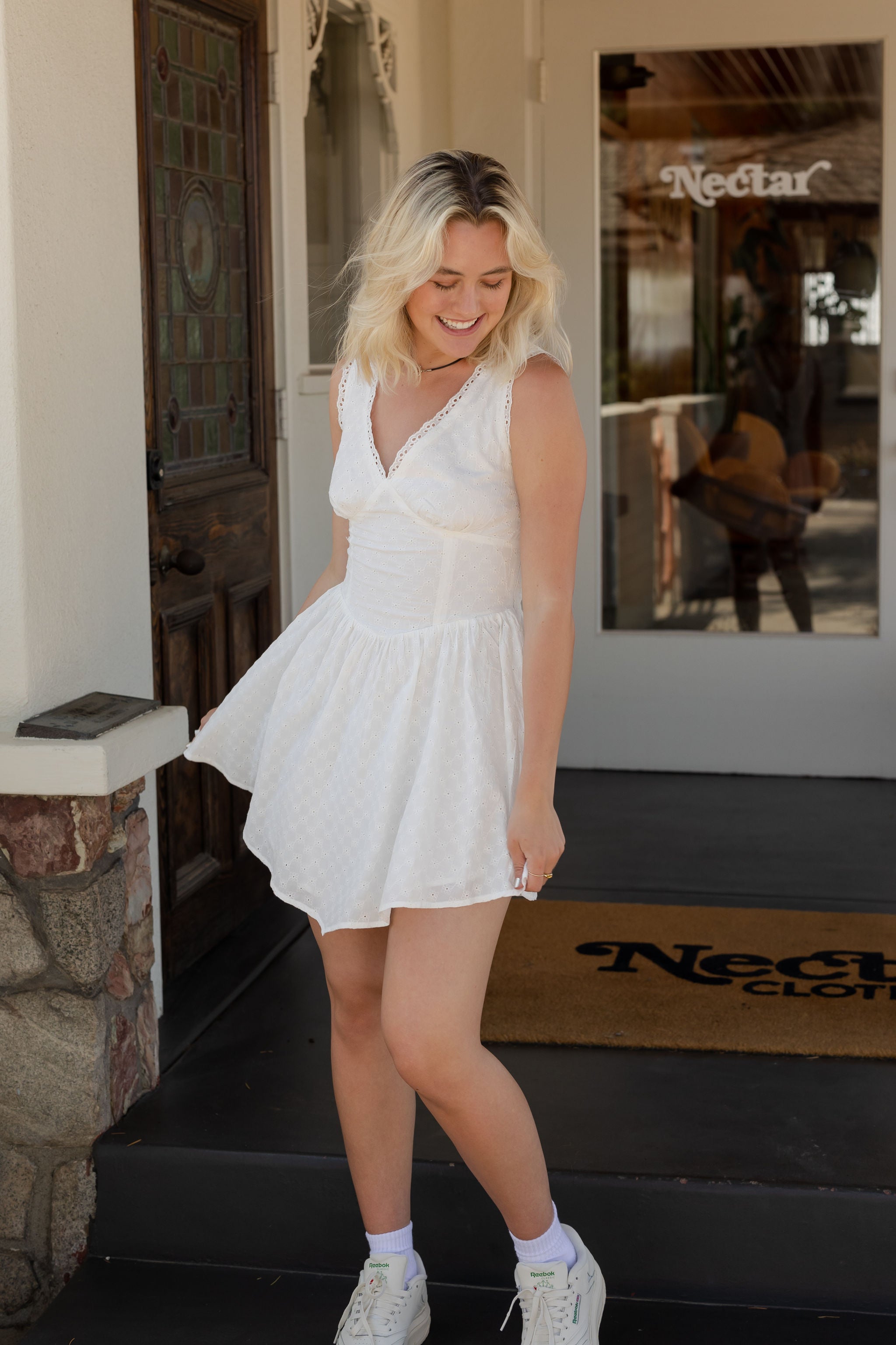 In Between Floral Eyelet Dress