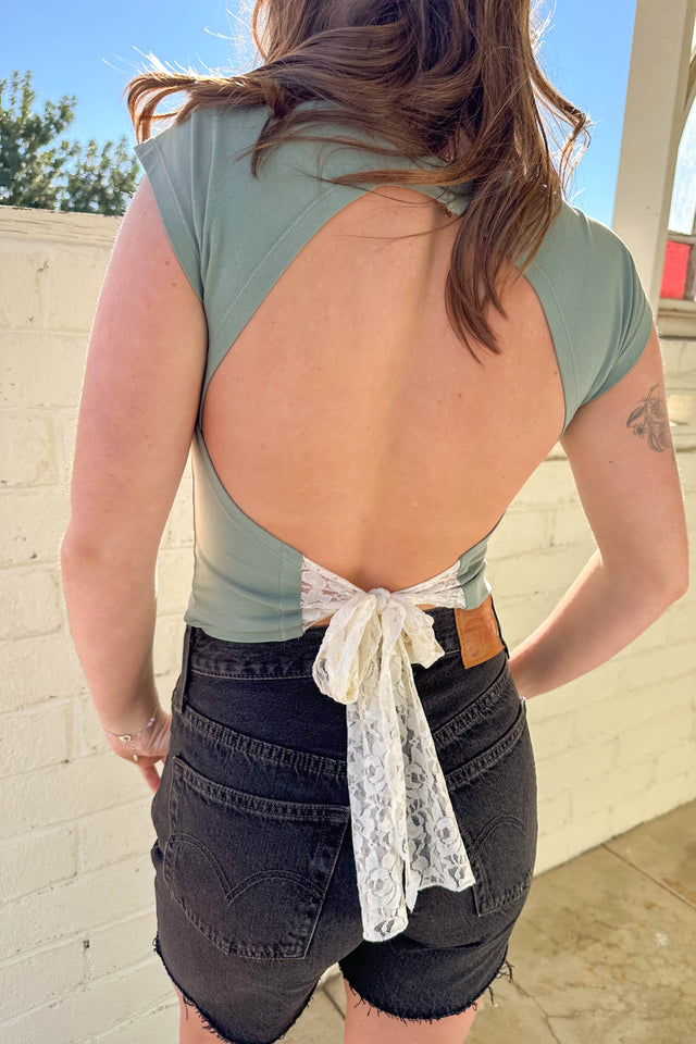 Open Back Top With Lace Tie