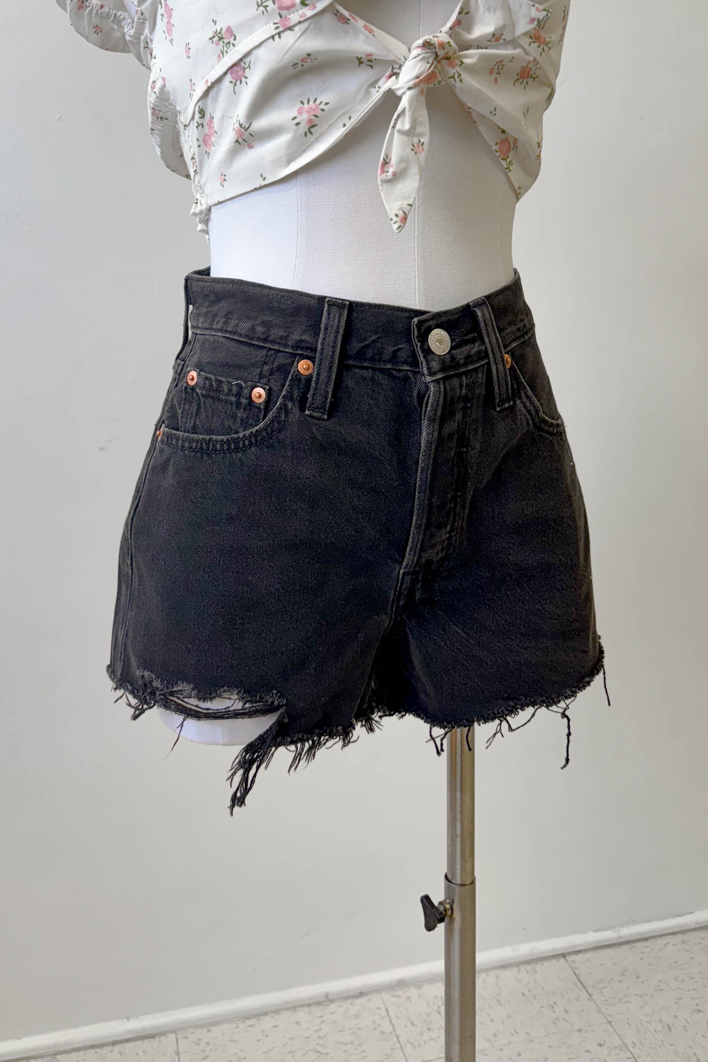 Lunar Black 501 Original Distressed Shorts by Levi's